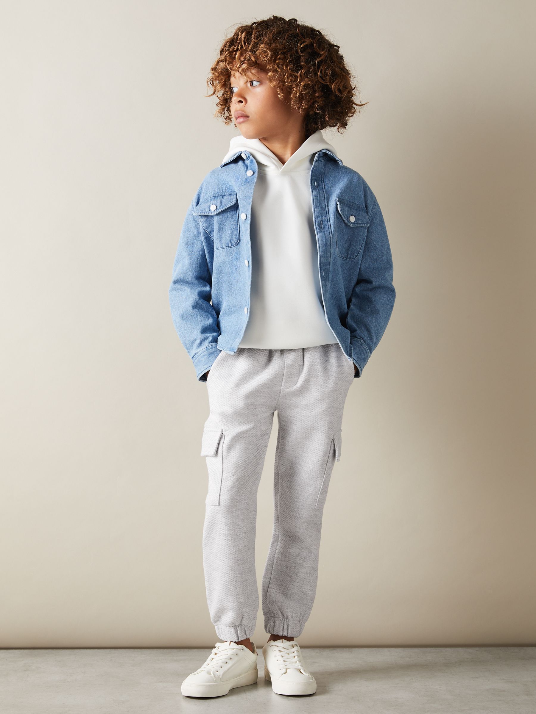 13-14 yrs Textured Cotton Blend Drawstring Joggers in Grey - Image 3 of 4