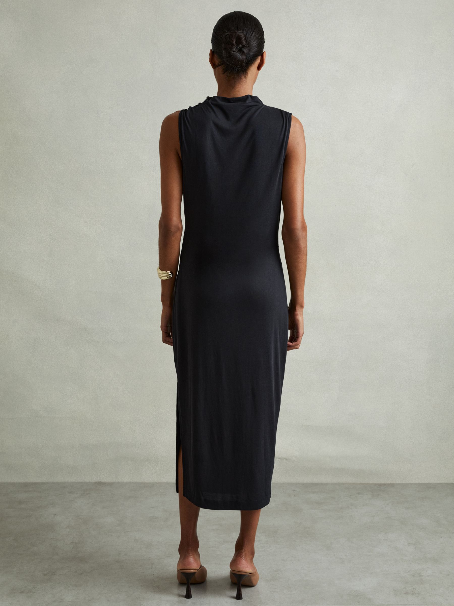 Modal Blend Ruched Midi Dress in Charcoal - Image 4 of 5