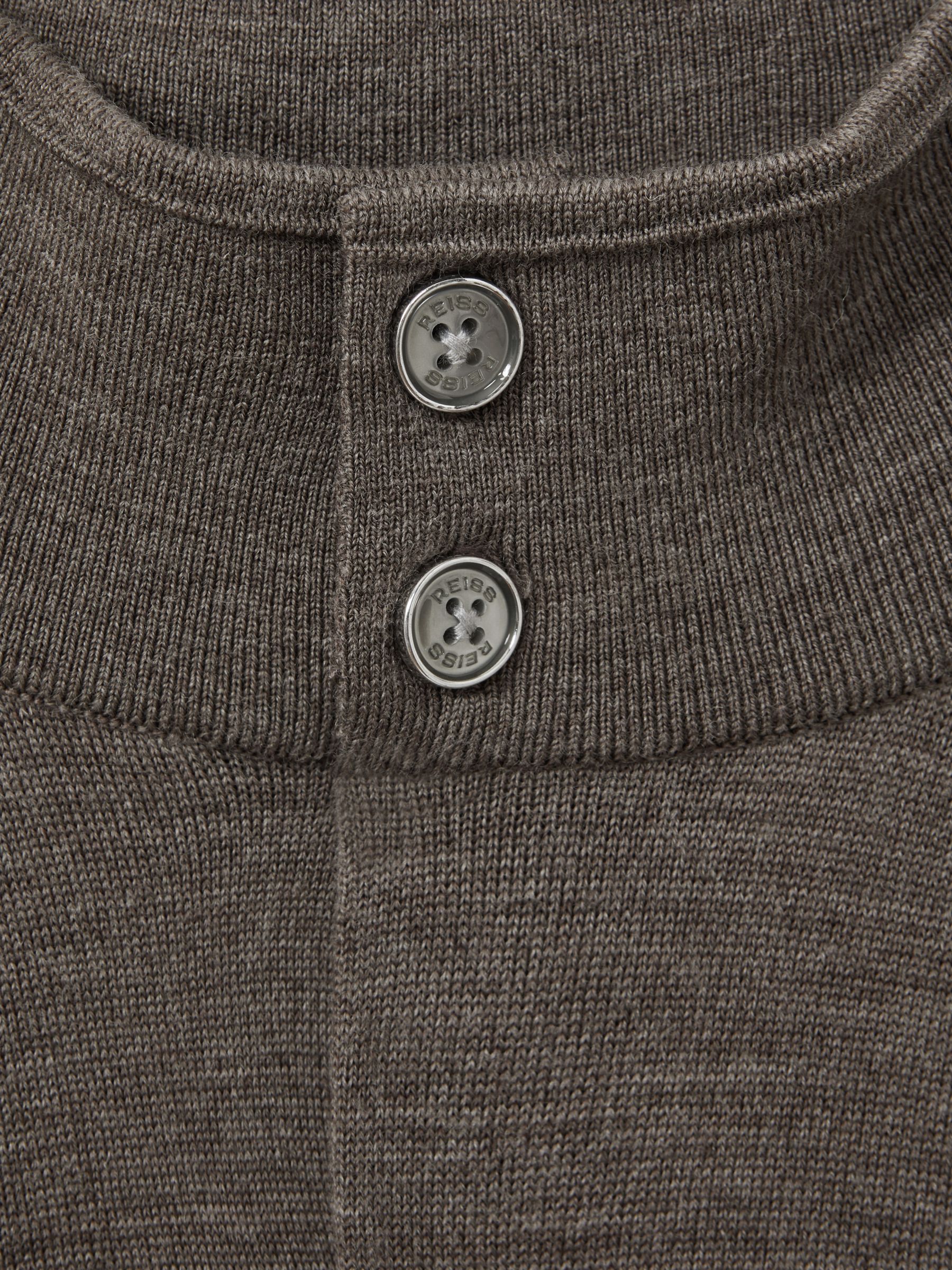 Merino Wool Button-Through Funnel Neck Cardigan in Dark Brown Melange - Image 6 of 6