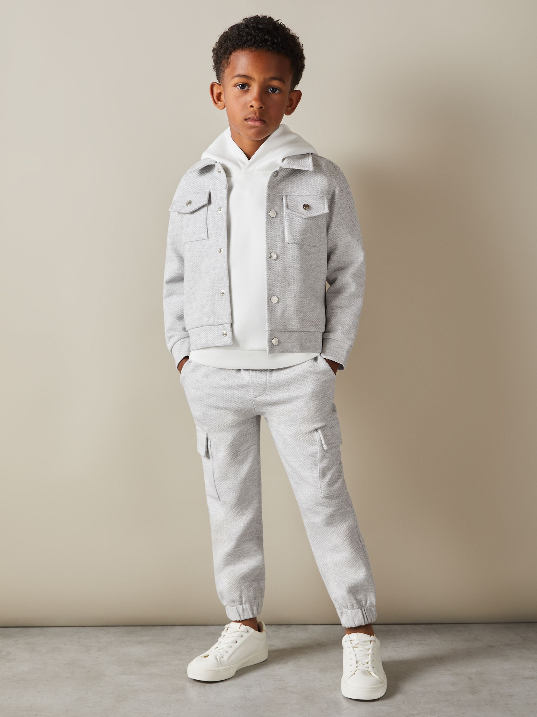 9-13 yrs Textured Cotton Blend Jacket in Grey Melange - Image 3 of 4