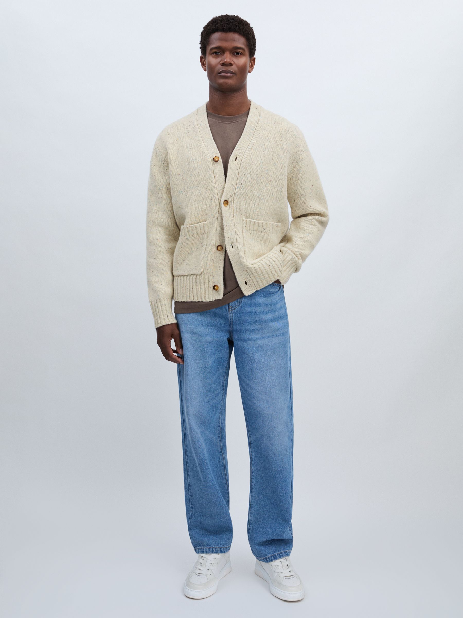 Les Deux Wool-Blend Flecked Cardigan in Sand - Image 1 of 6