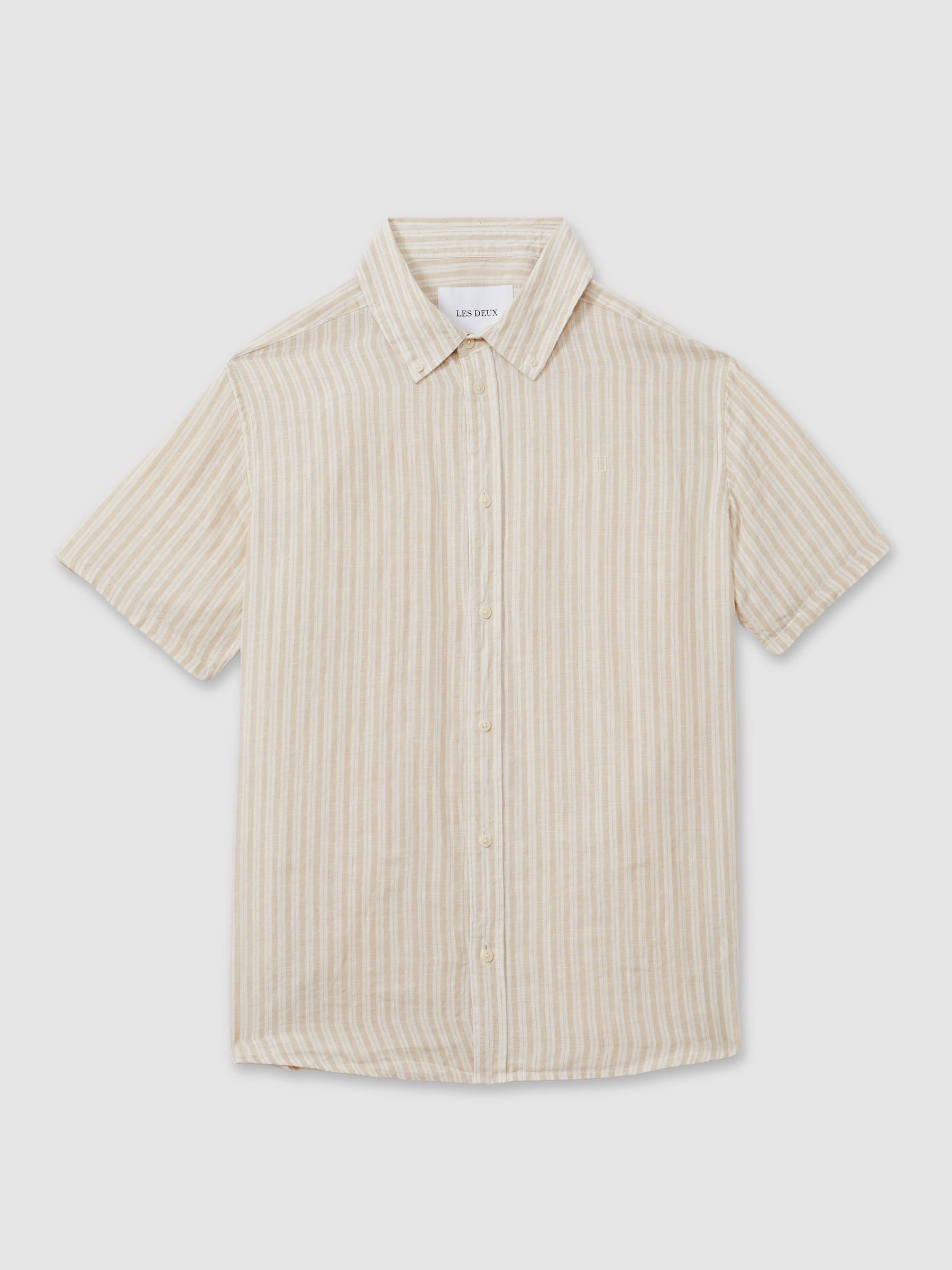 Les Deux Light Green Linen Oxford Shirt in Sand/Ivory - Image 2 of 6