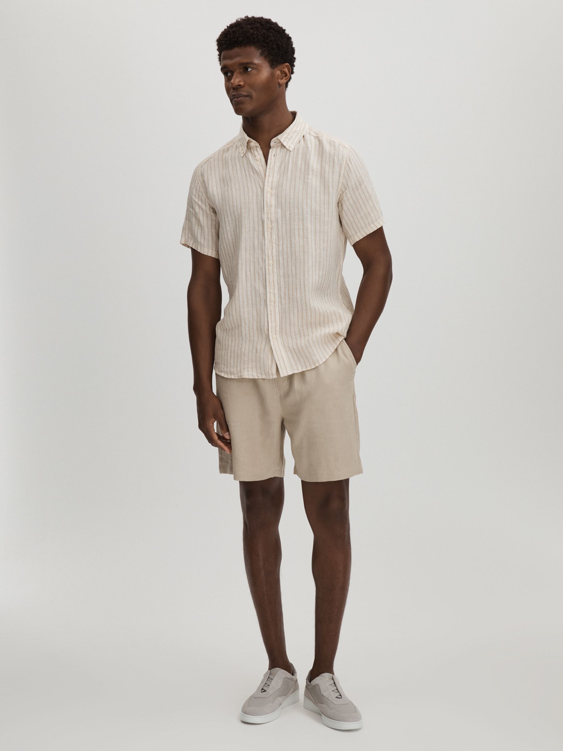 Les Deux Light Green Linen Oxford Shirt in Sand/Ivory - Image 3 of 6