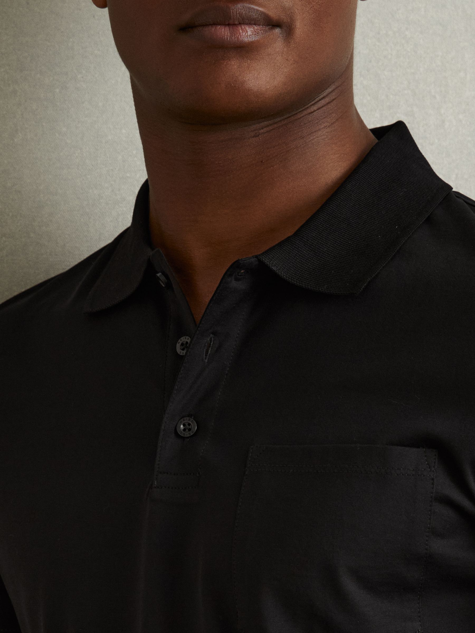 Mercerised Cotton Polo Shirt in Black - Image 3 of 5
