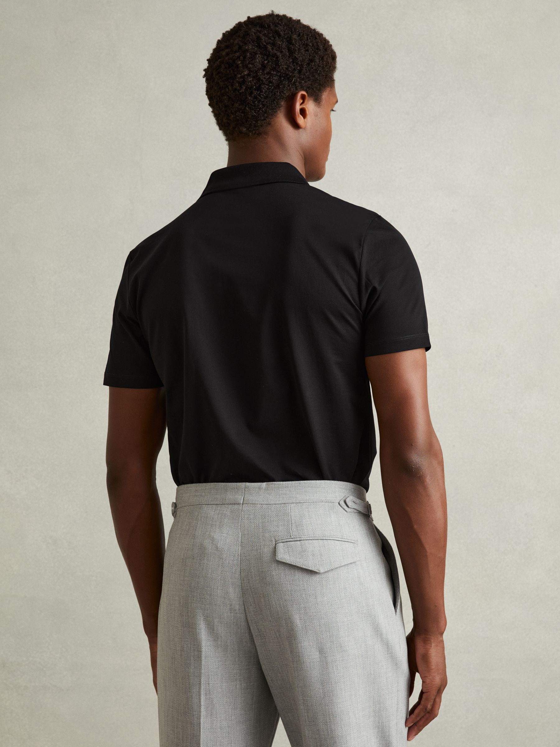 Mercerised Cotton Polo Shirt in Black - Image 4 of 5