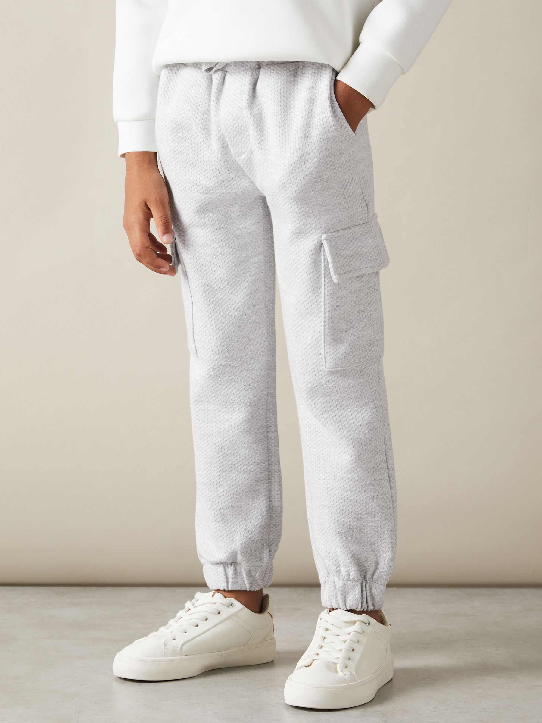 3-9 yrs Textured Cotton Blend Drawstring Joggers in Grey Melange - Image 1 of 3