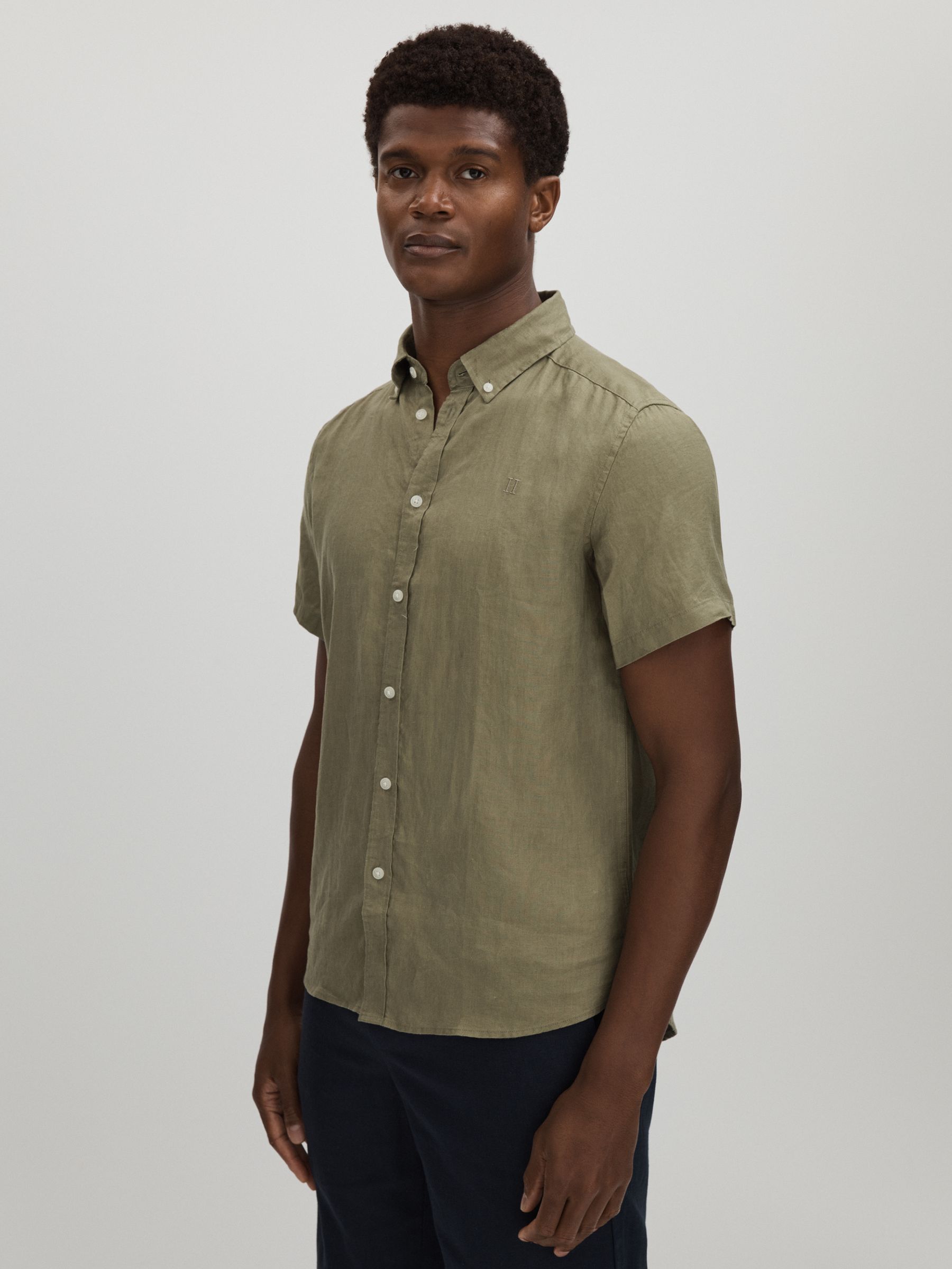 Les Deux Linen Oxford Shirt in Light Green - Image 1 of 6 Les Deux Linen Oxford Shirt in Light Green - Image 1 of 6