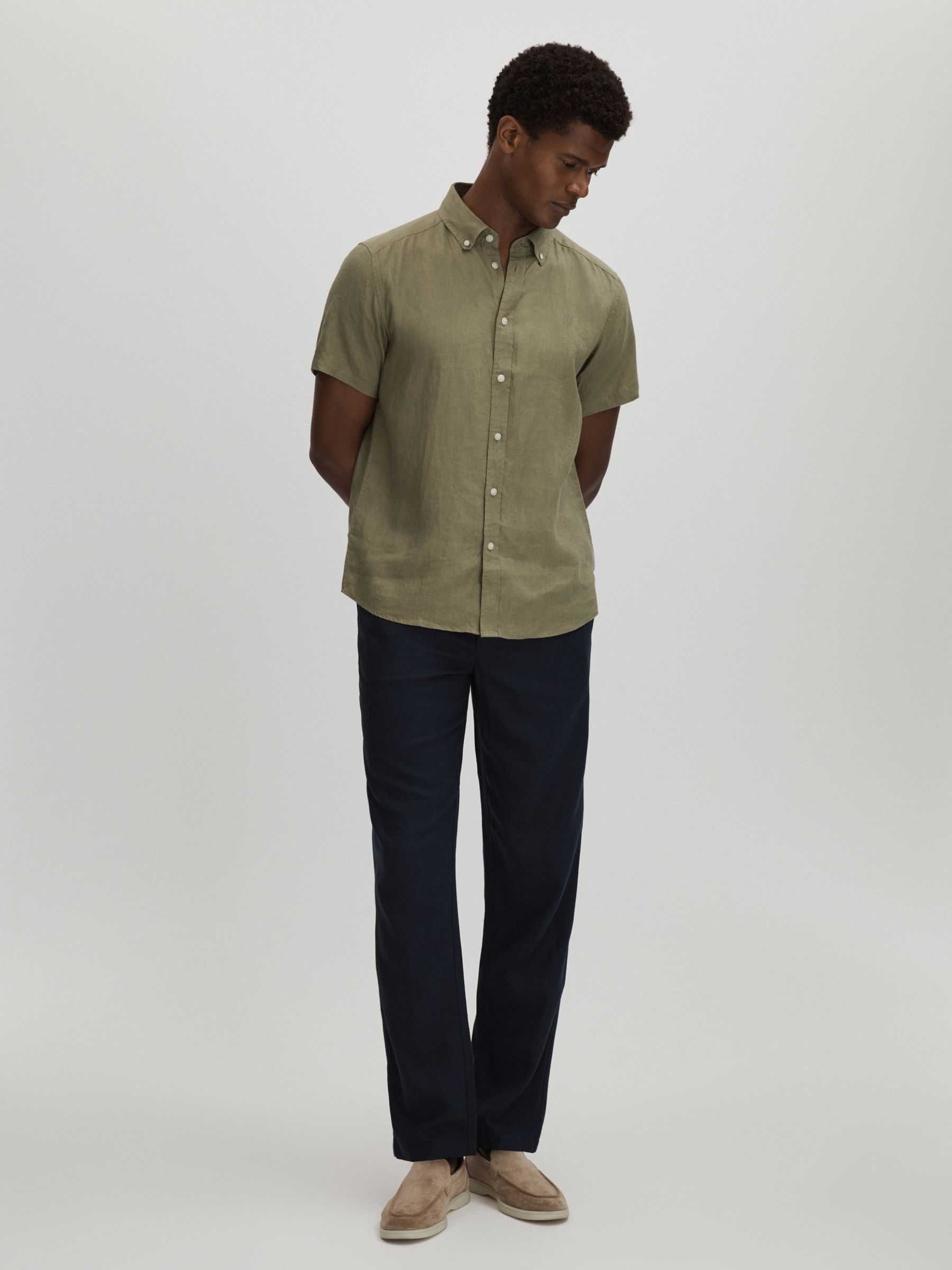 Les Deux Linen Oxford Shirt in Light Green - Image 3 of 6