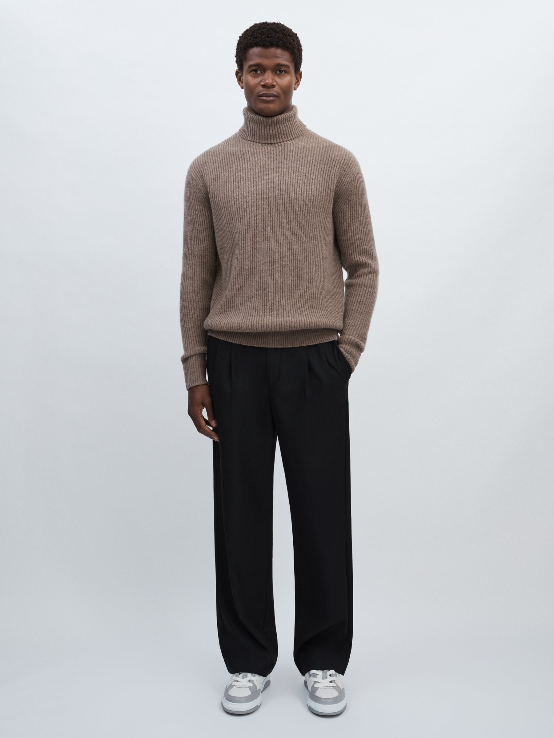 Les Deux Merino-Wool Ribbed Roll-Neck Jumper in Grey Melange - Image 3 of 7