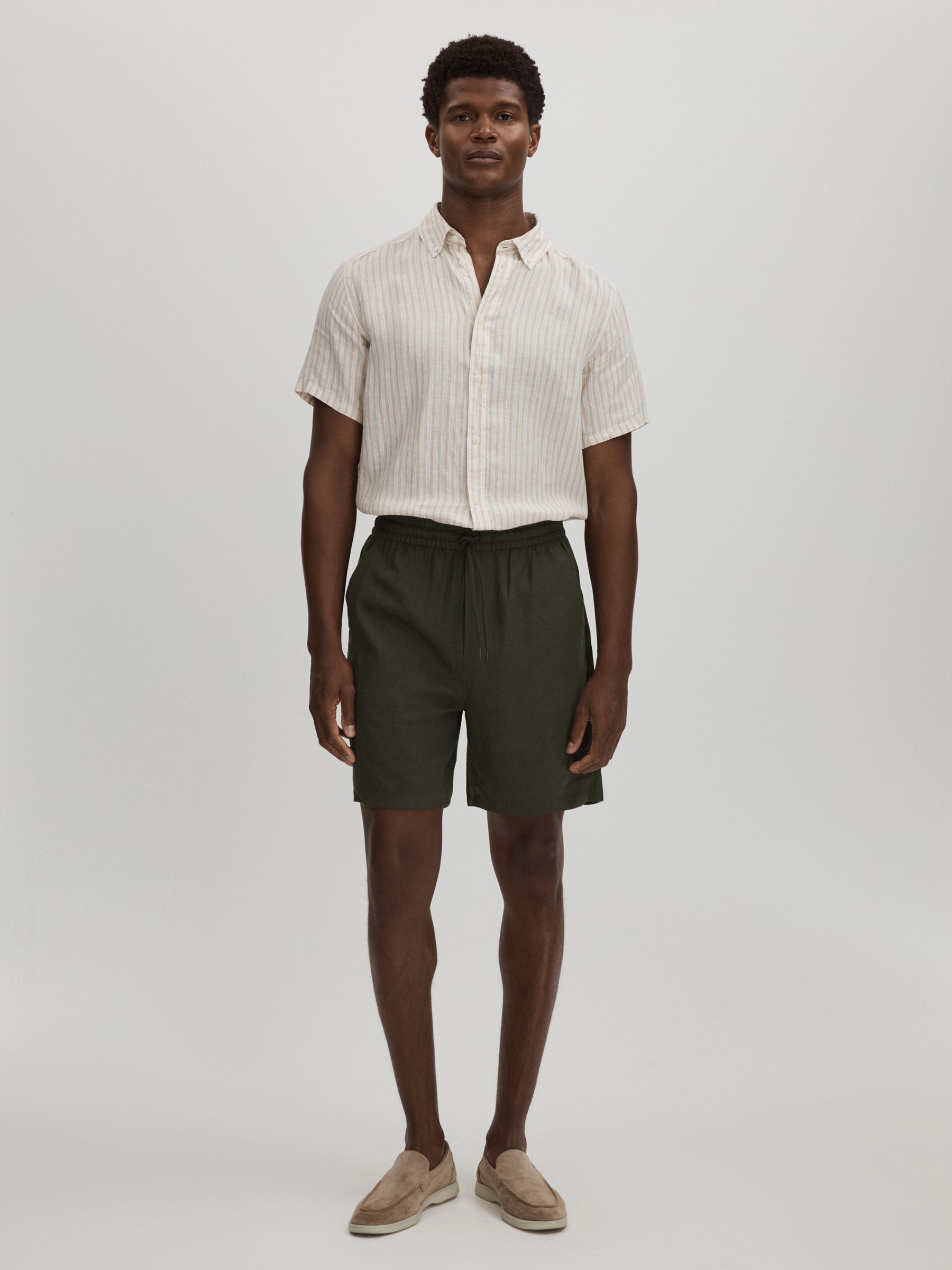 Otto Linen Forest Green Les Deux Forest Green Linen Blend Drawstring Shorts - Image 1 of 6