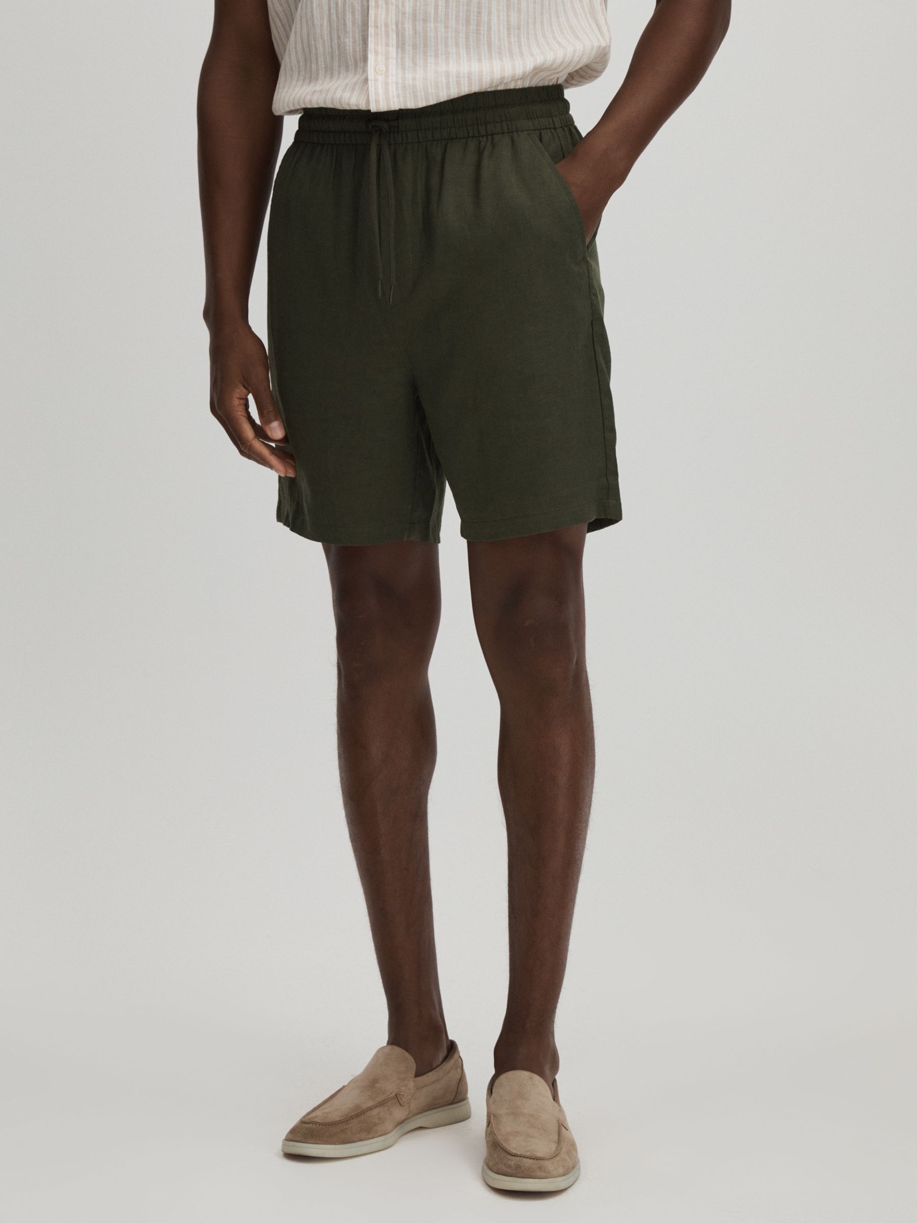Otto Linen Forest Green Les Deux Forest Green Linen Blend Drawstring Shorts - Image 3 of 6