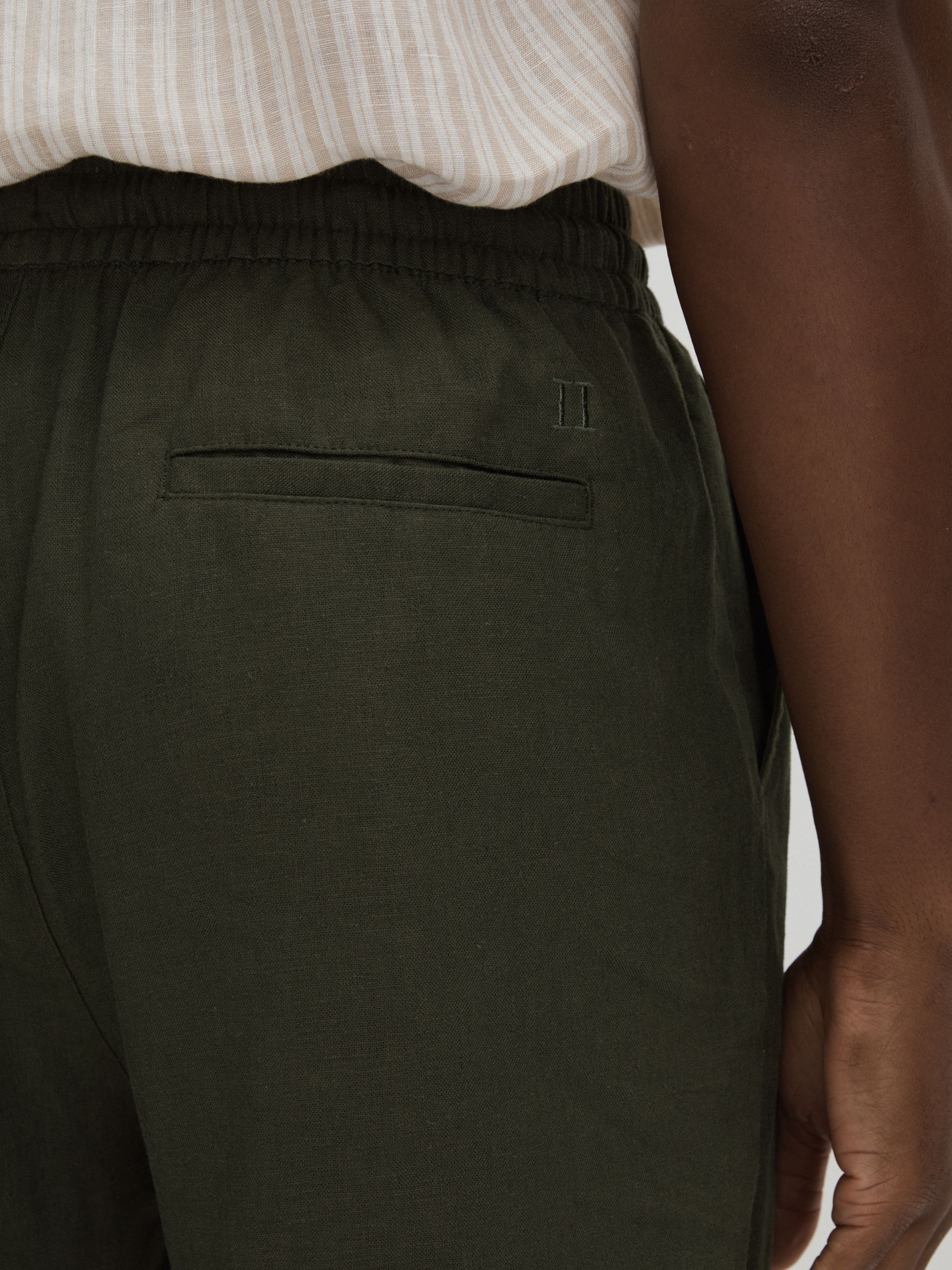 Otto Linen Forest Green Les Deux Forest Green Linen Blend Drawstring Shorts - Image 4 of 6