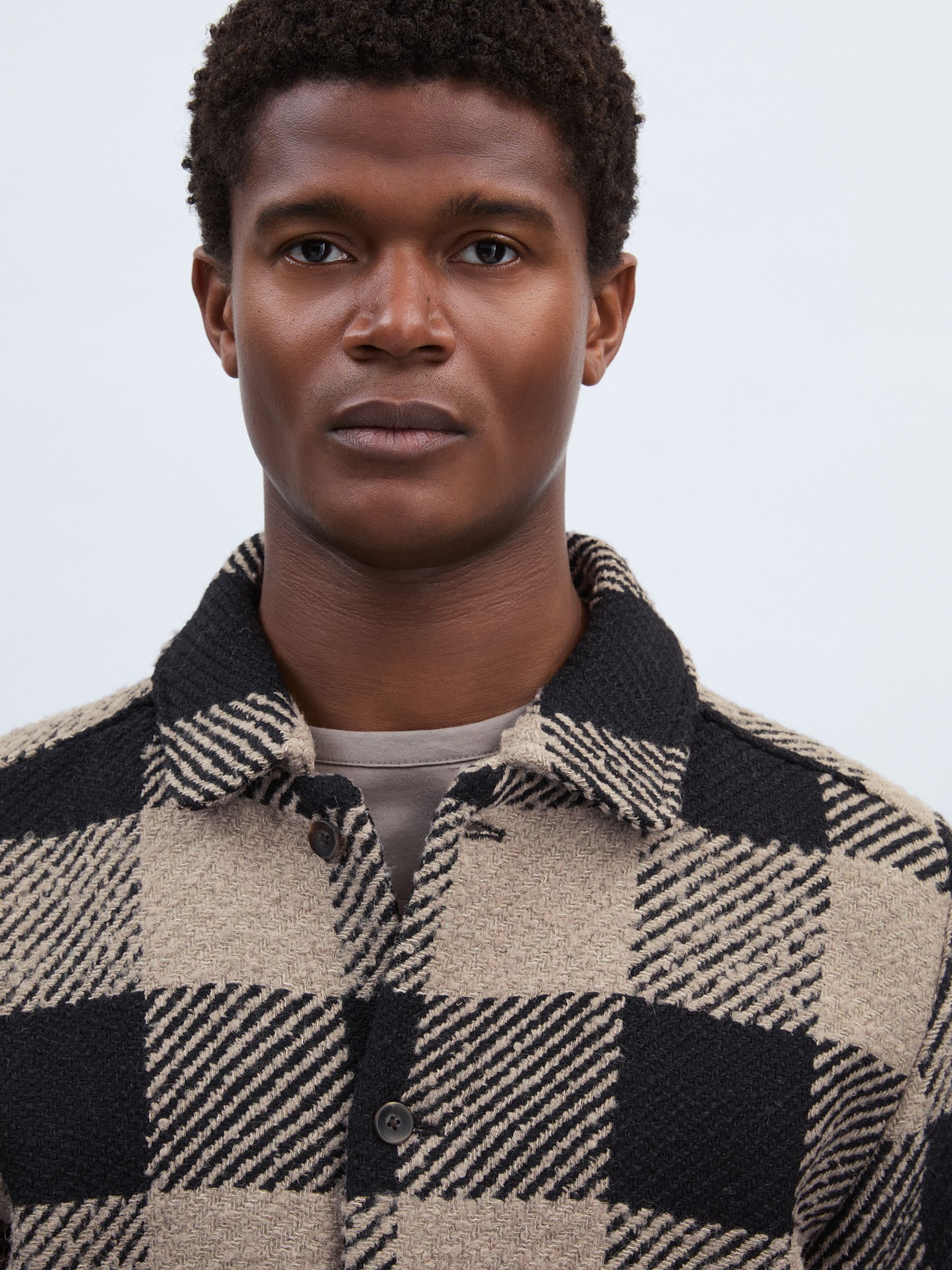 Les Deux Wool-Blend Check Bouclé Overshirt in Taupe/Black - Image 4 of 6