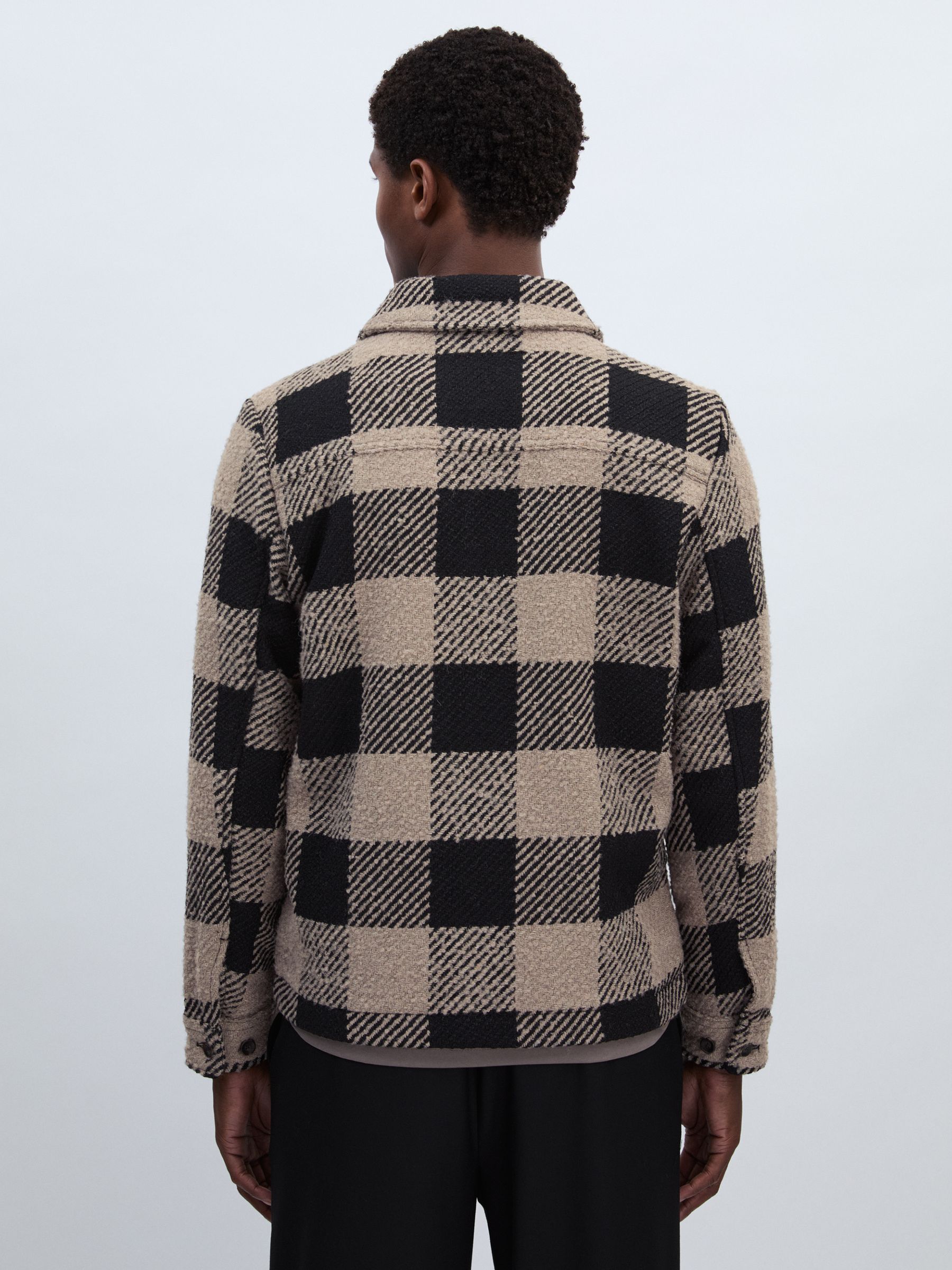 Les Deux Wool-Blend Check Bouclé Overshirt in Taupe/Black - Image 5 of 6