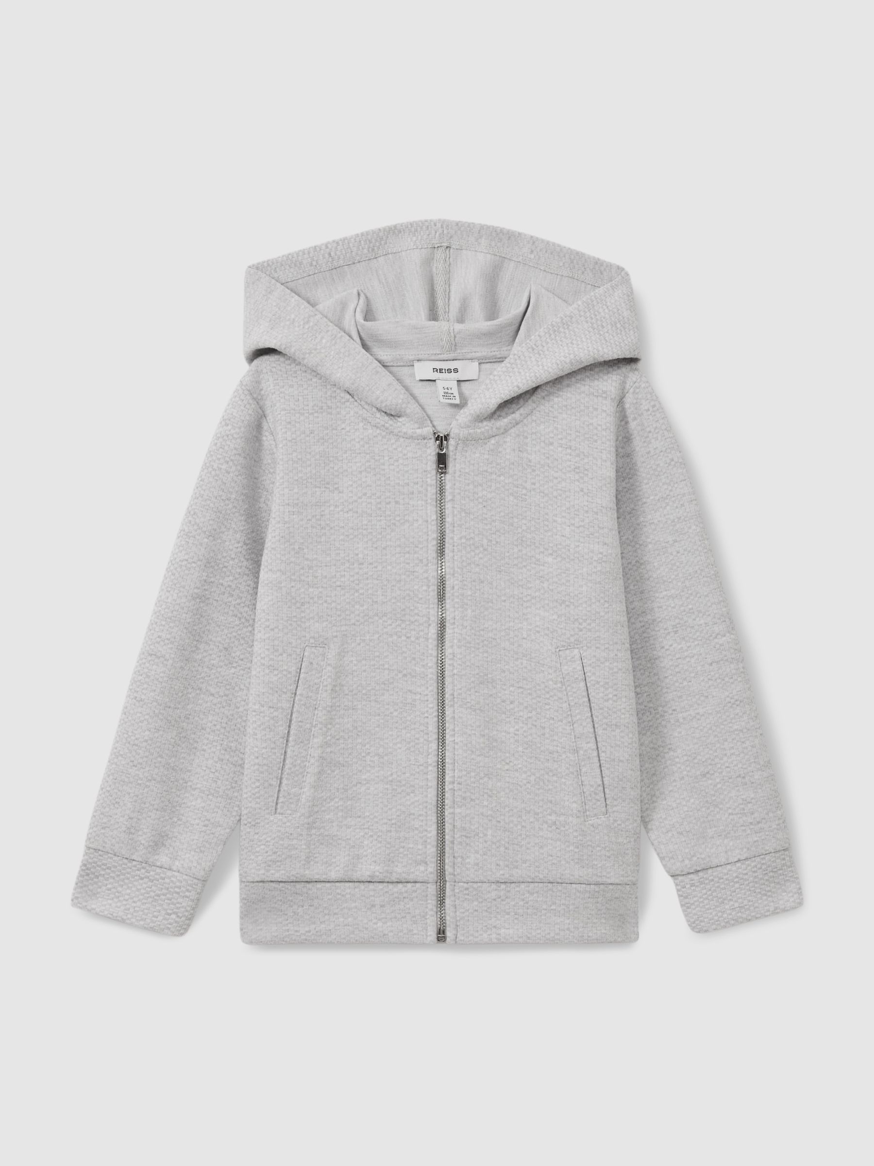 3-9 yrs Cotton Blend Textured Zip-Front Hoodie in Grey Melange - Image 2 of 4