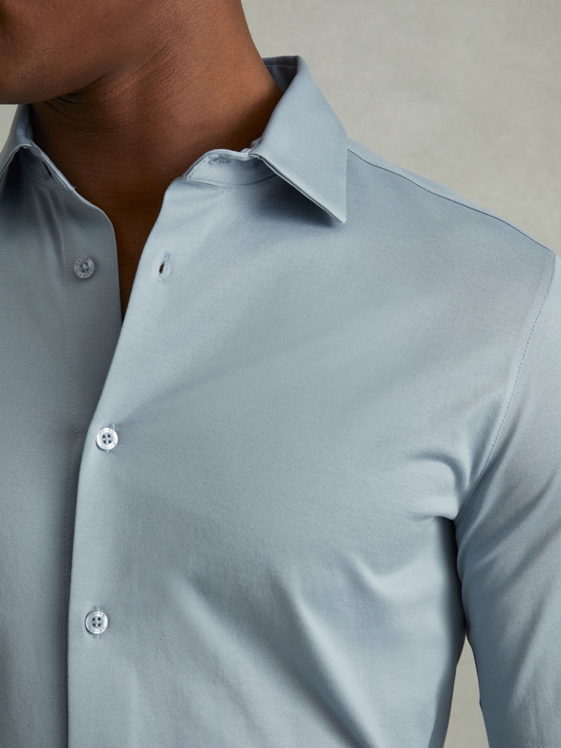 Mercerised Cotton Jersey Shirt in Soft Blue - Image 3 of 5