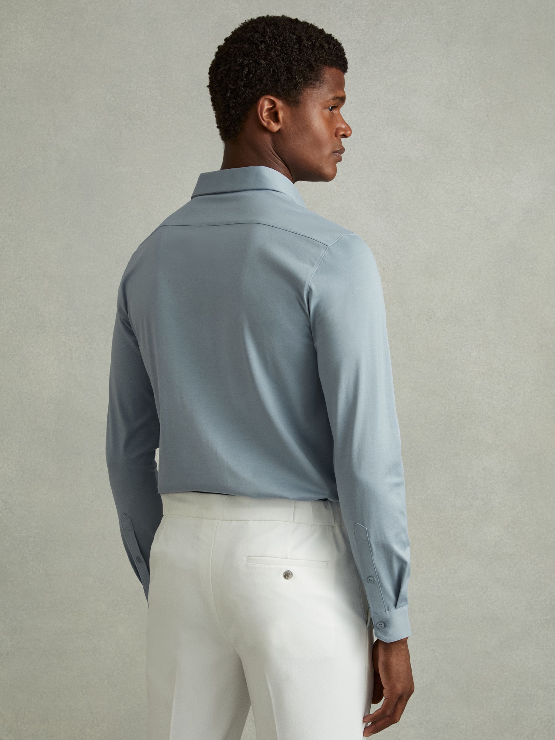 Mercerised Cotton Jersey Shirt in Soft Blue - Image 4 of 5