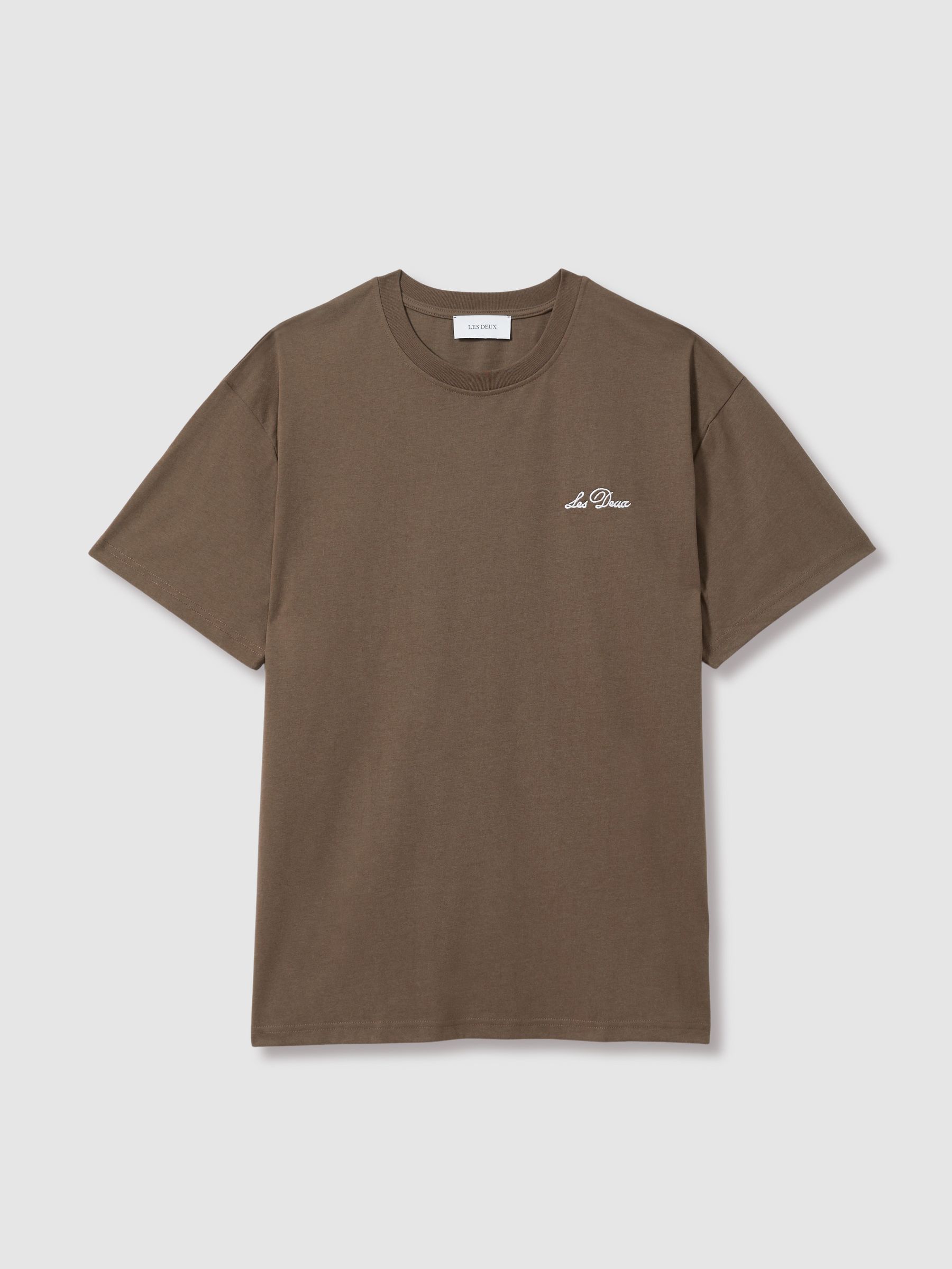 Les Deux Cotton-Blend Crew-Neck T-Shirt in Grey/Ivory - Image 2 of 6