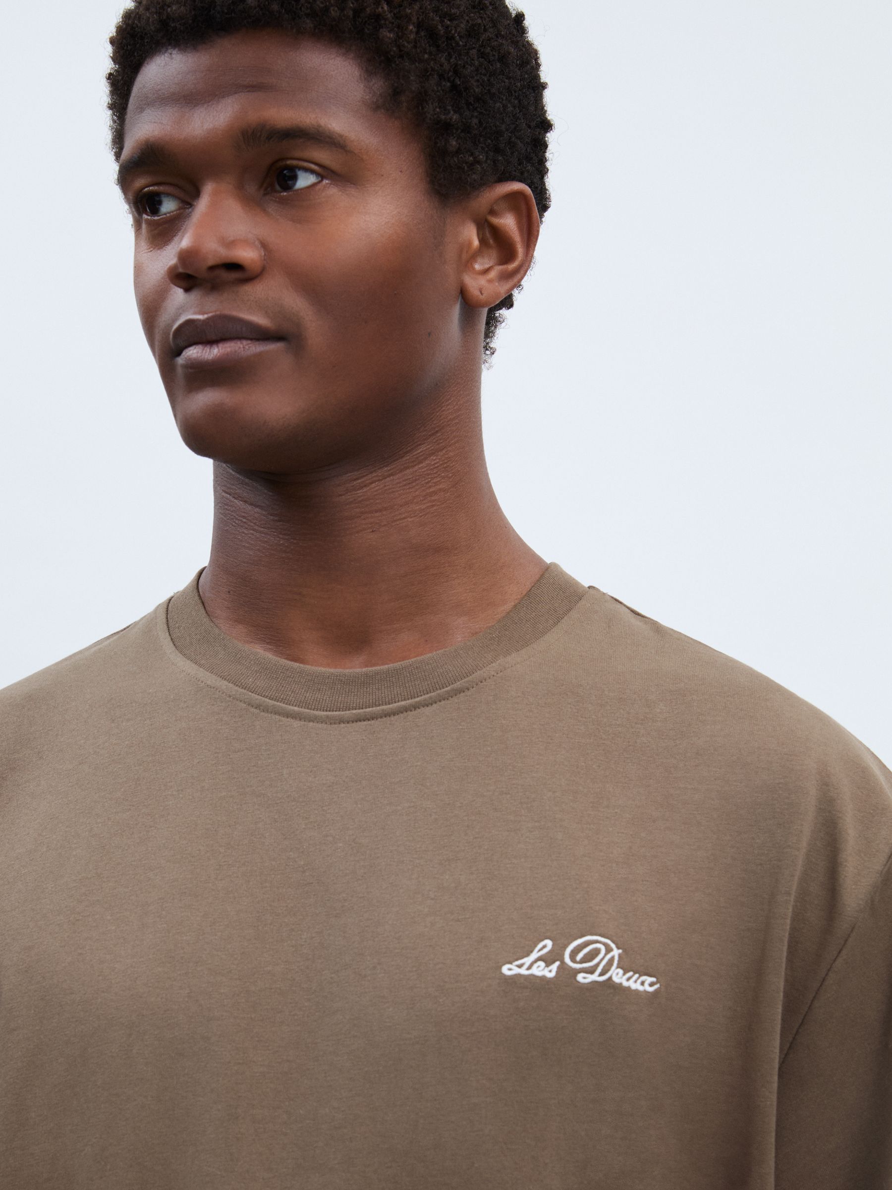Les Deux Cotton-Blend Crew-Neck T-Shirt in Grey/Ivory - Image 4 of 6
