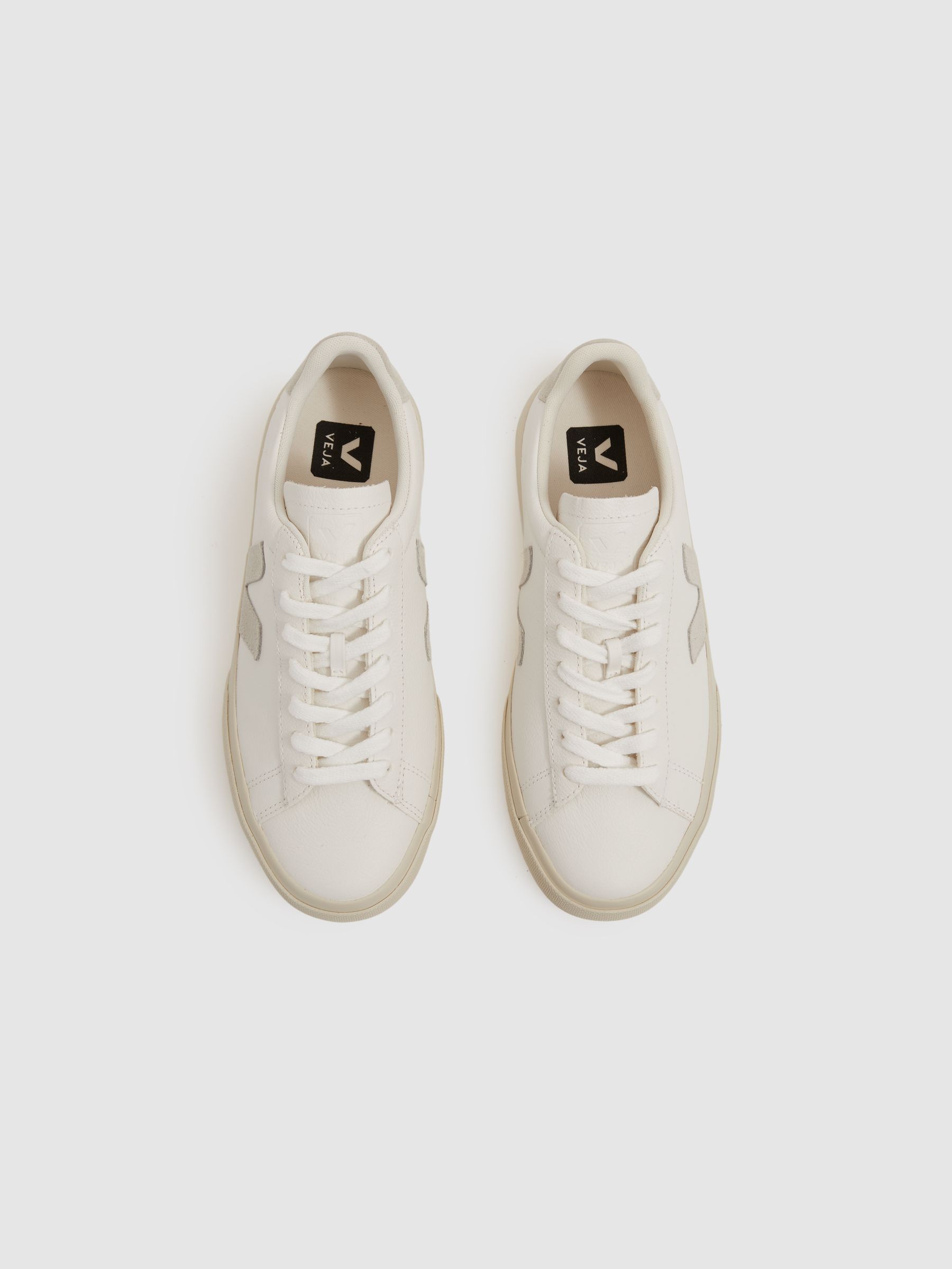 Veja Leather Suede Logo Trainers in White/Natural - Image 2 of 4