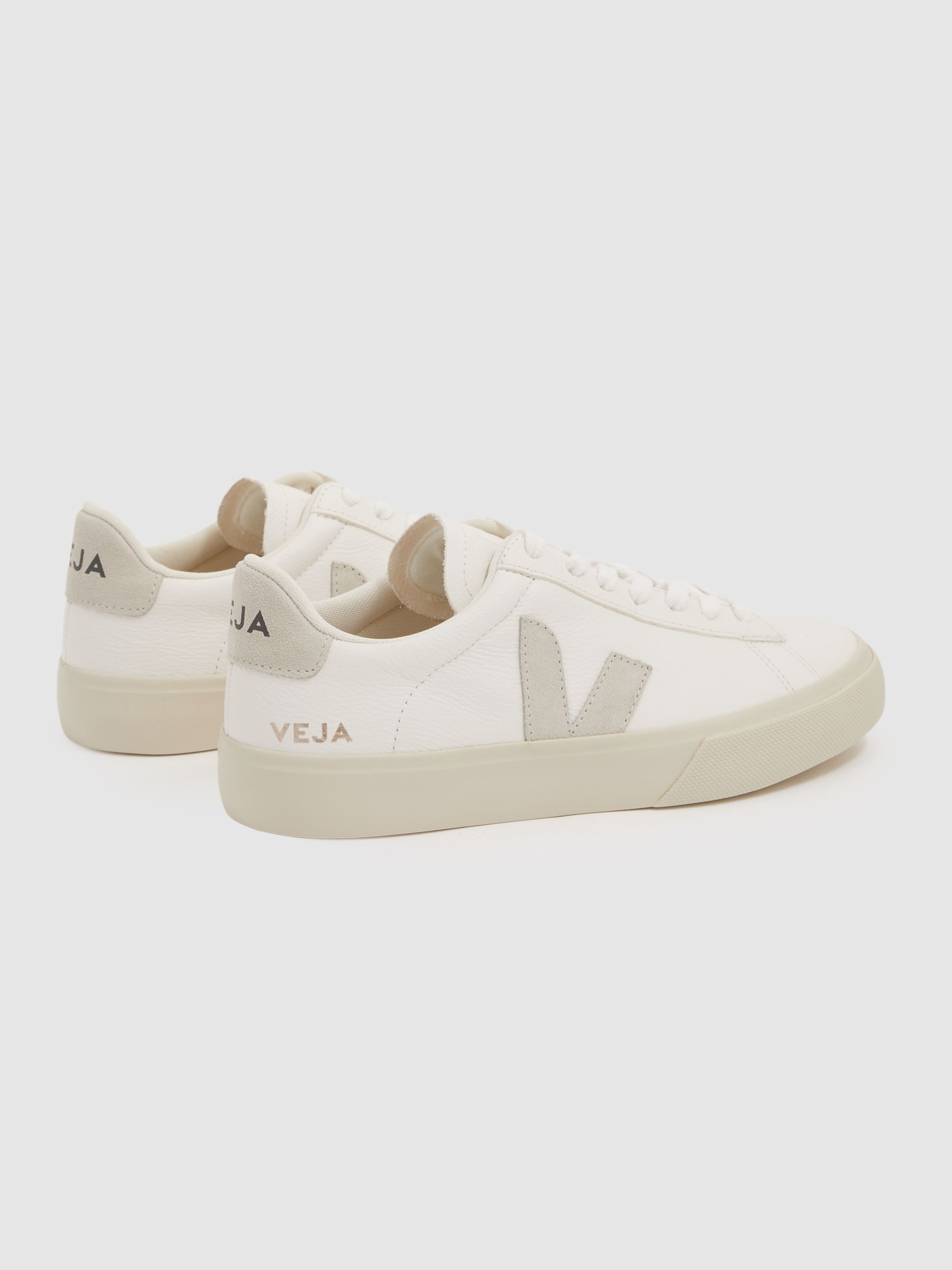 Veja Leather Suede Logo Trainers in White/Natural - Image 4 of 4