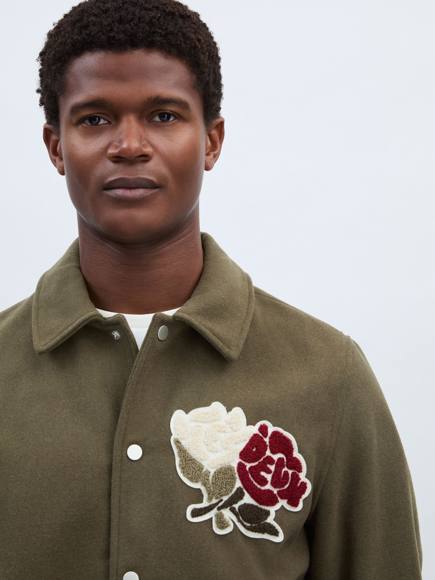 Les Deux Wool-Blend Varsity Jacket in Dark Olive - Image 4 of 6