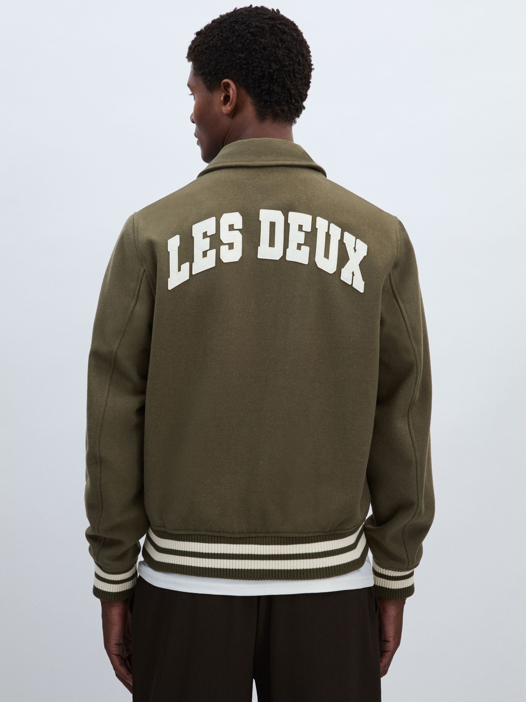 Les Deux Wool-Blend Varsity Jacket in Dark Olive - Image 5 of 6