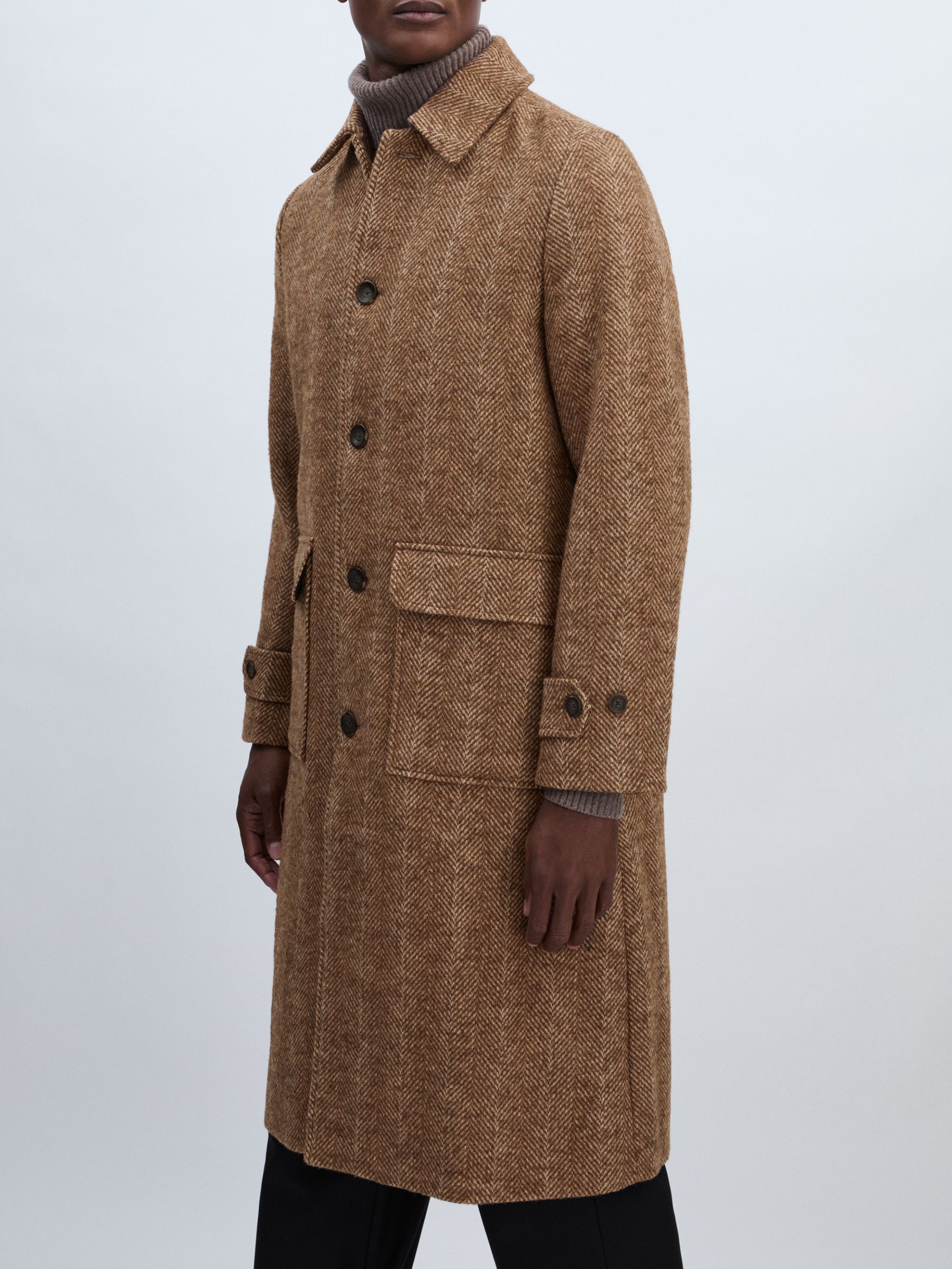 Les Deux Wool-Blend Long Herringbone Coat in Brown/Stone - Image 3 of 7