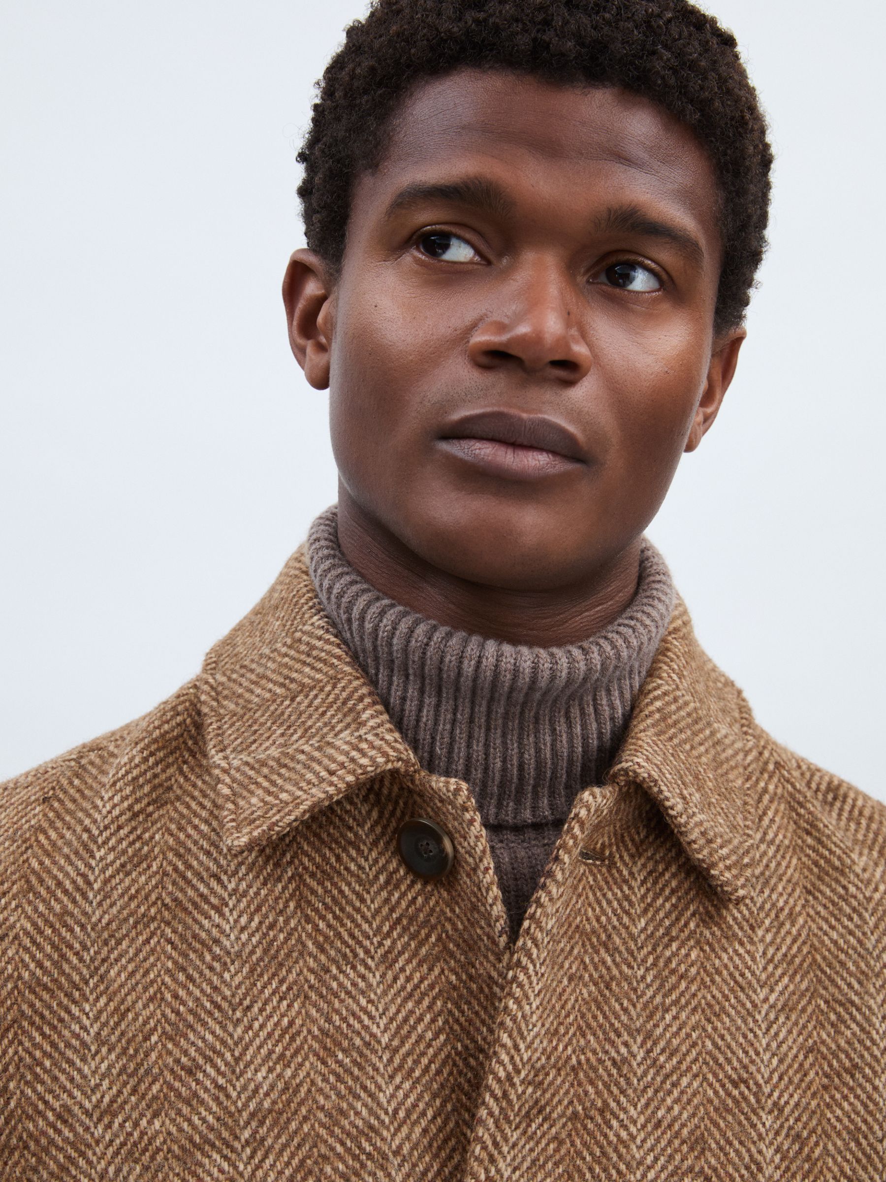 Reiss Les Deux Wool-Blend Long Herringbone Coat in Brown/Stone | REISS