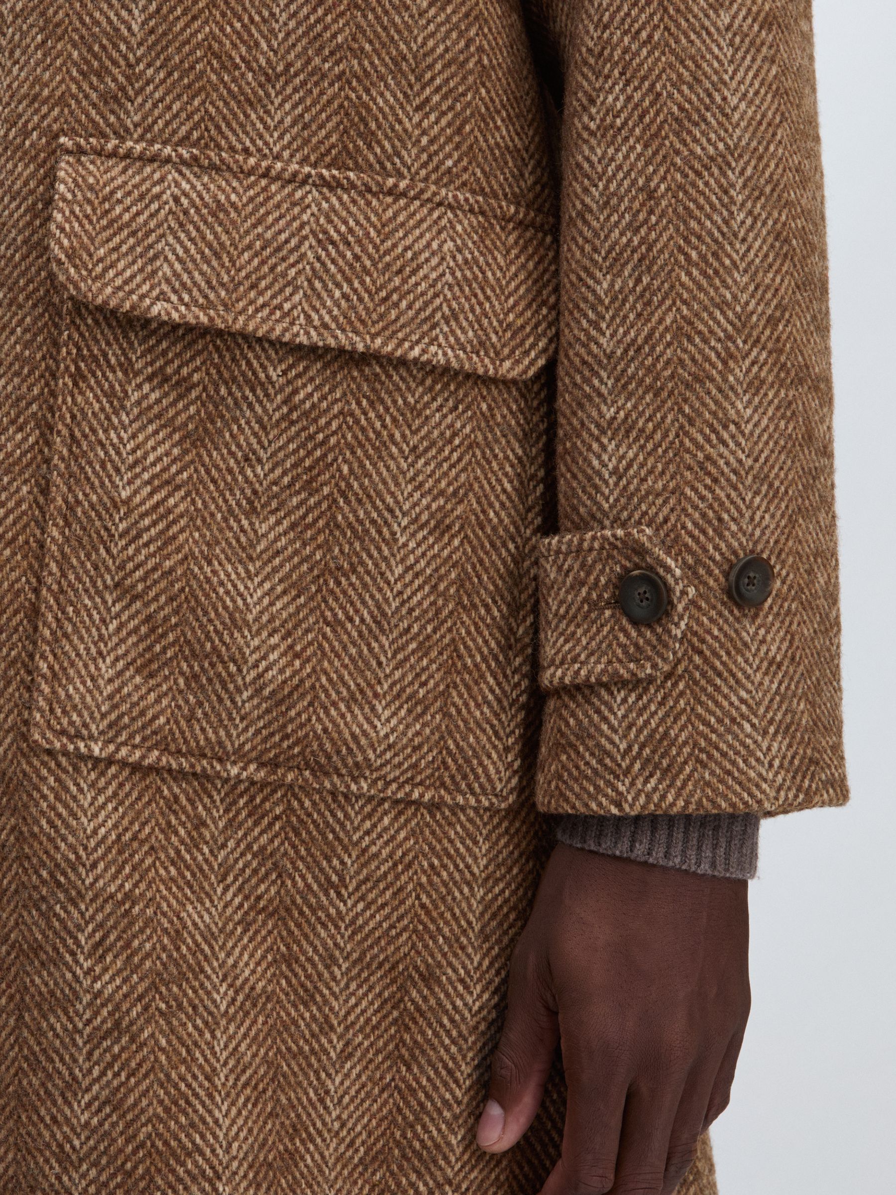 Les Deux Wool-Blend Long Herringbone Coat in Brown/Stone - Image 5 of 7