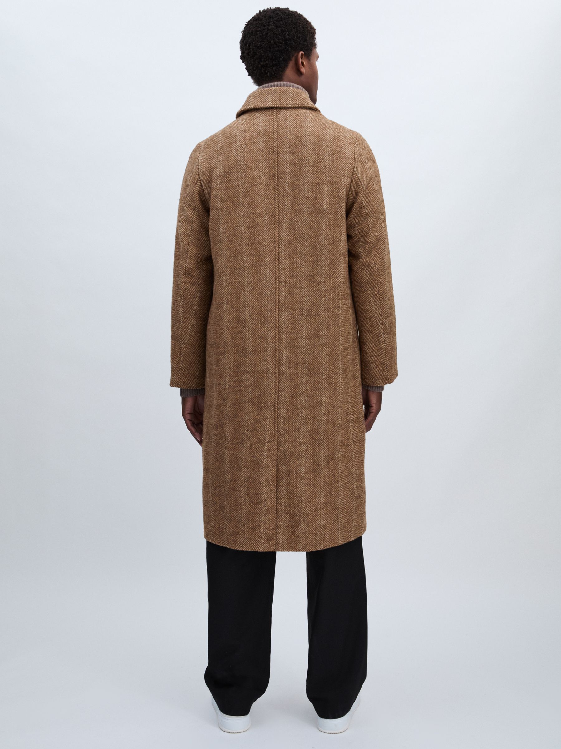 Reiss Les Deux Wool-Blend Long Herringbone Coat in Brown/Stone | REISS