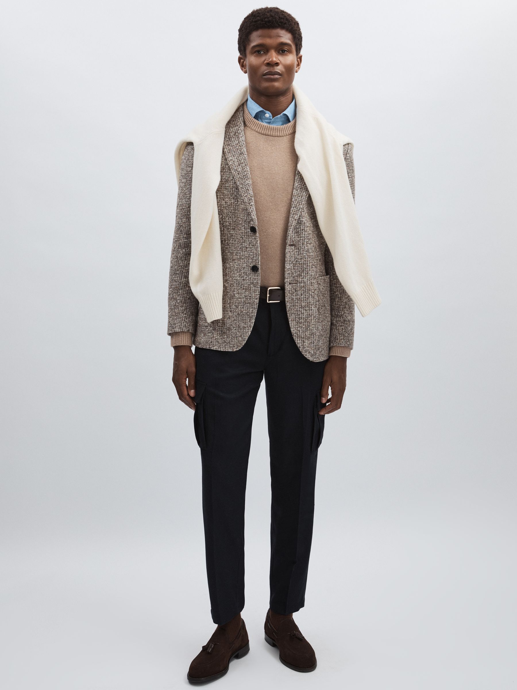 Wool-Blend Cargo Suit Trousers in Navy Melange - Image 1 of 6