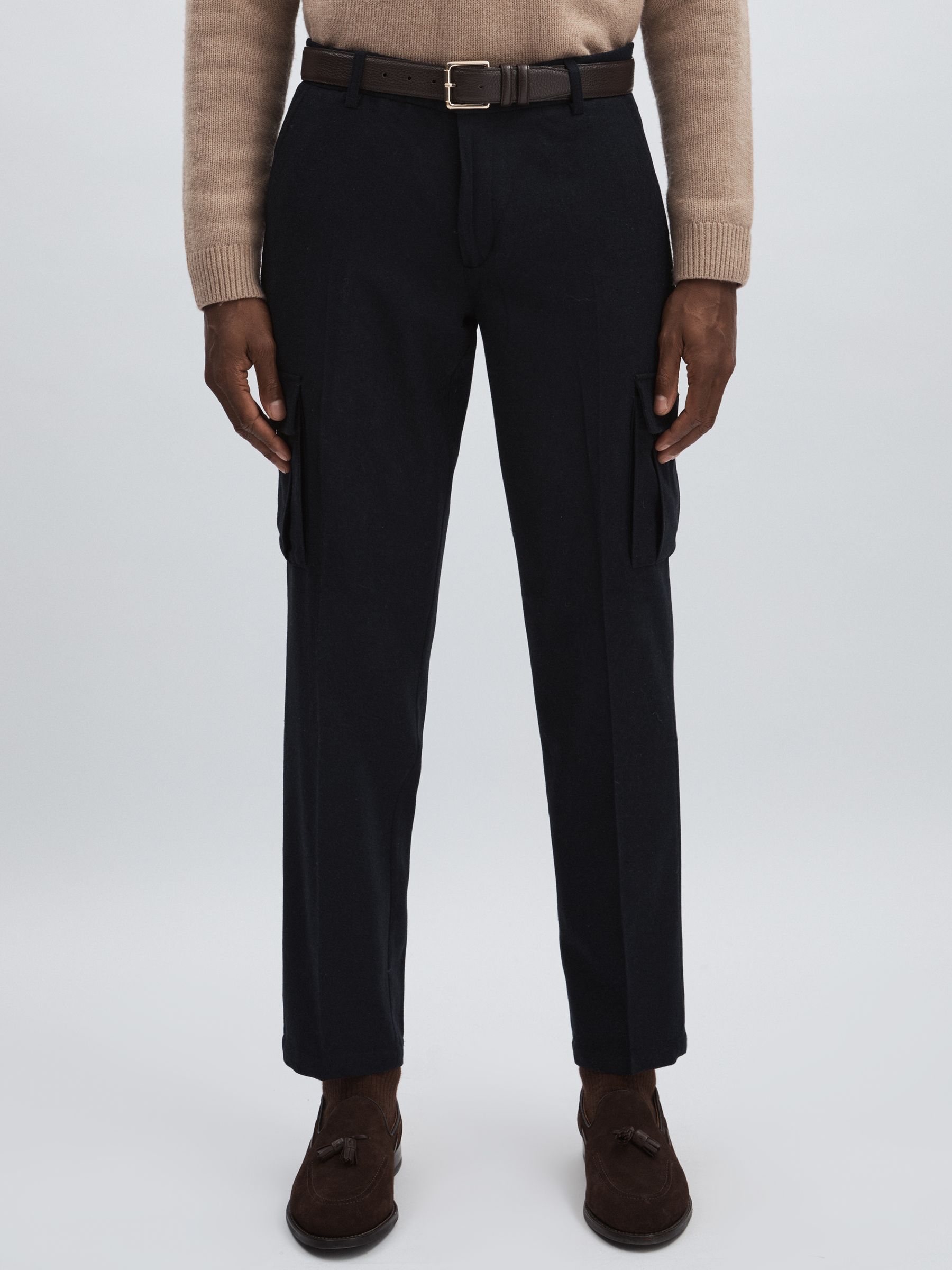 Wool-Blend Cargo Suit Trousers in Navy Melange - Image 3 of 6