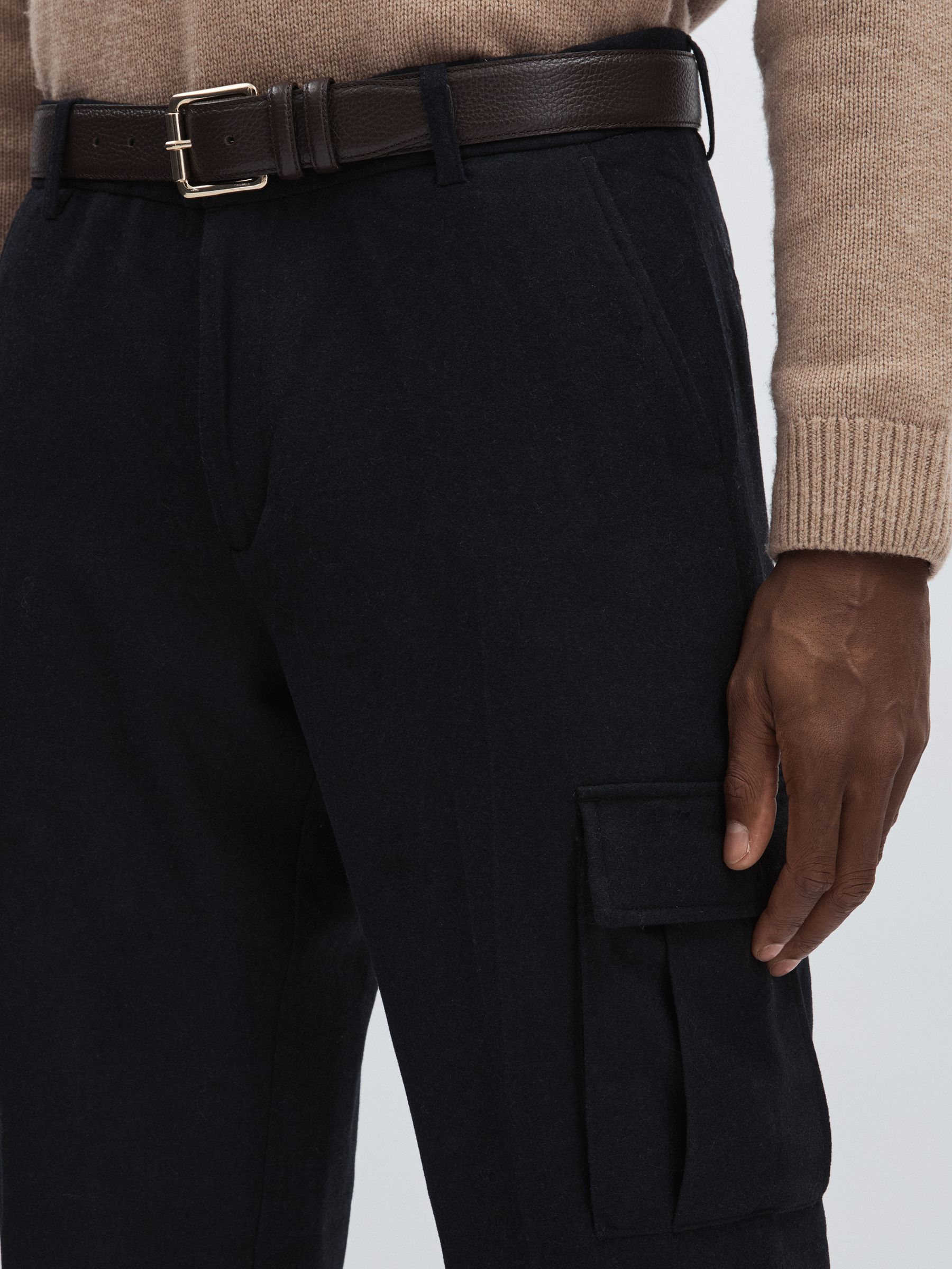 Wool-Blend Cargo Suit Trousers in Navy Melange - Image 4 of 6