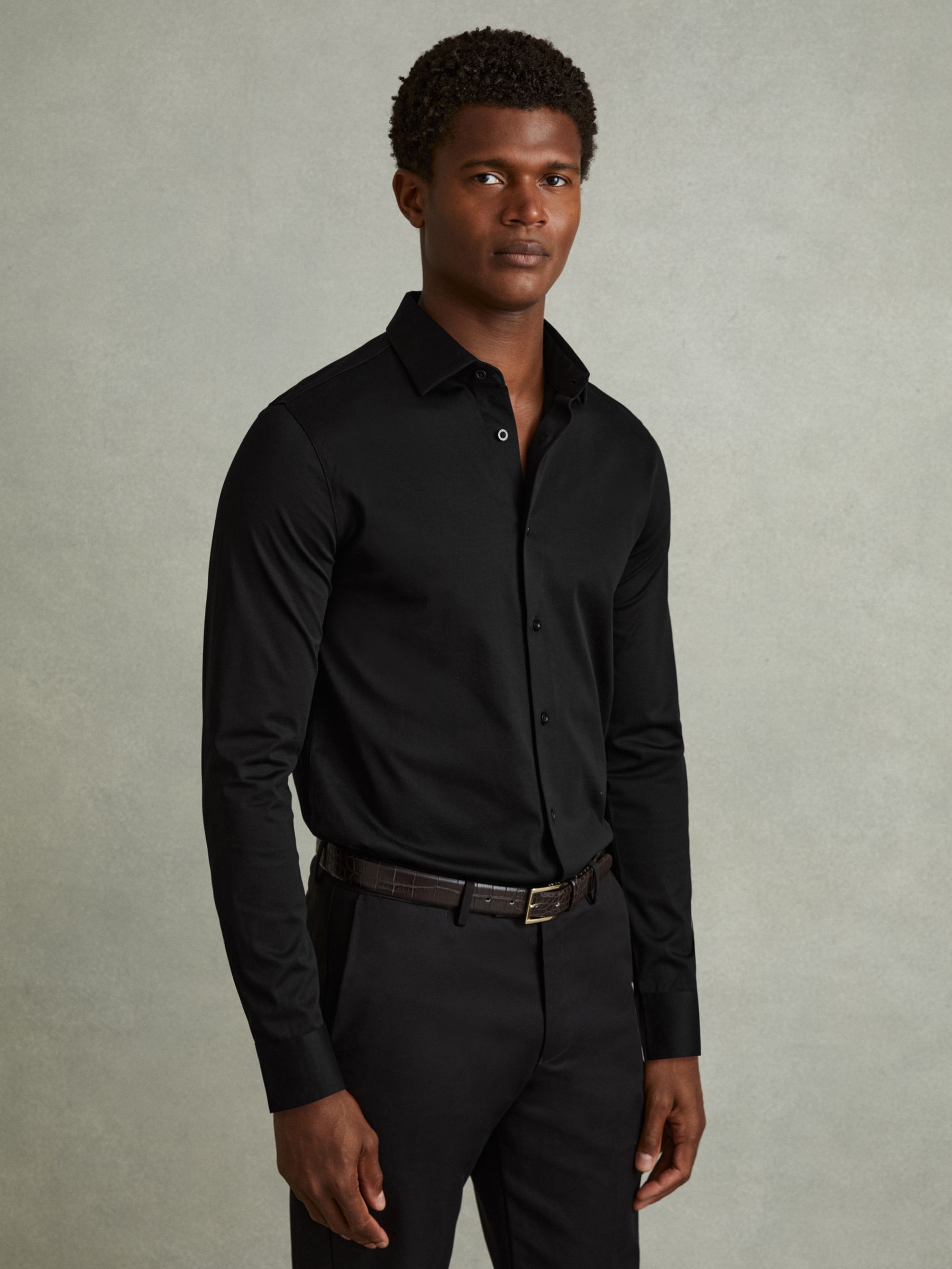 Mercerised Cotton Jersey Shirt in Black - Image 1 of 5