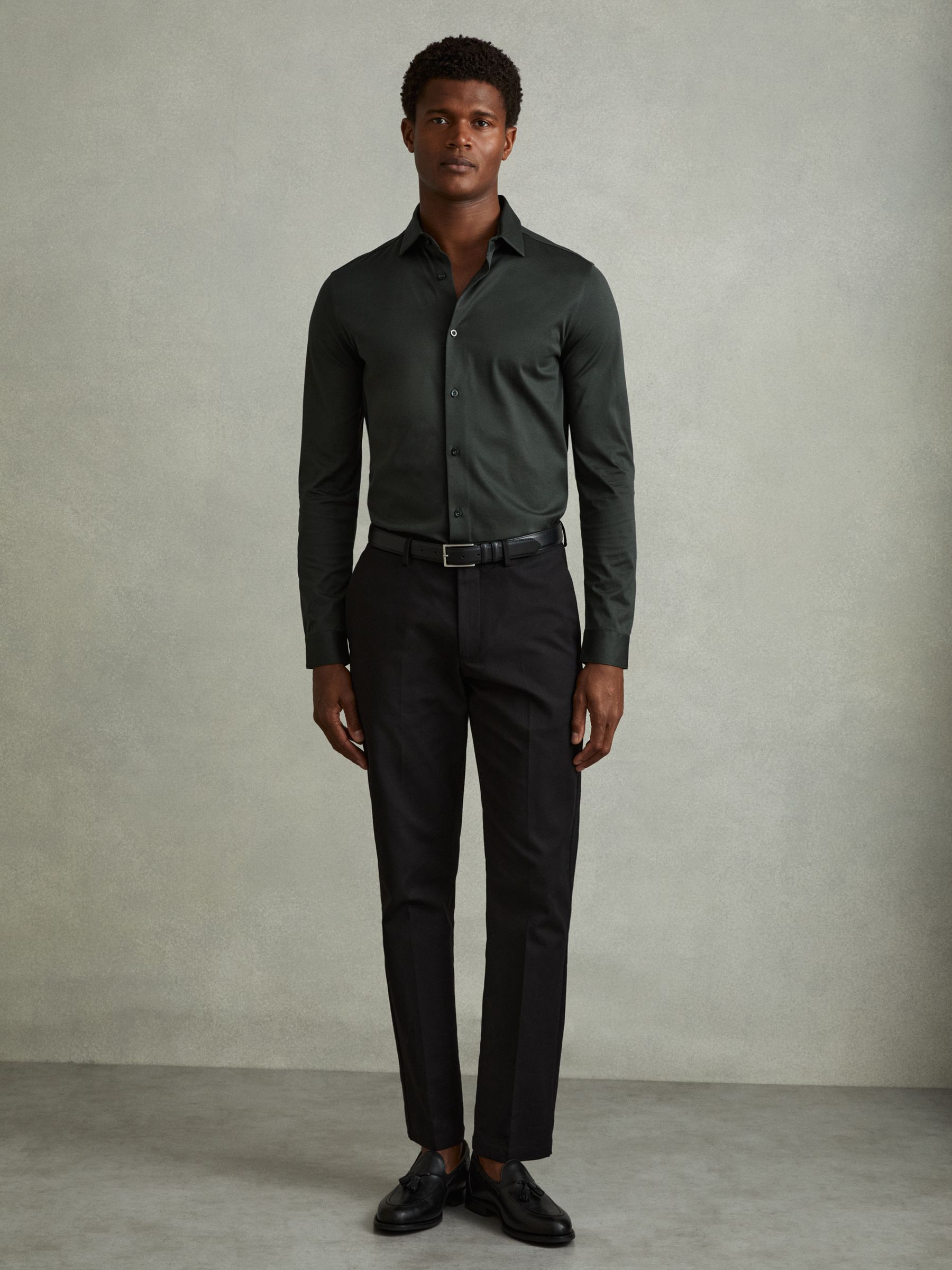 Mercerised Cotton Jersey Shirt in Emerald Green - Image 1 of 6
