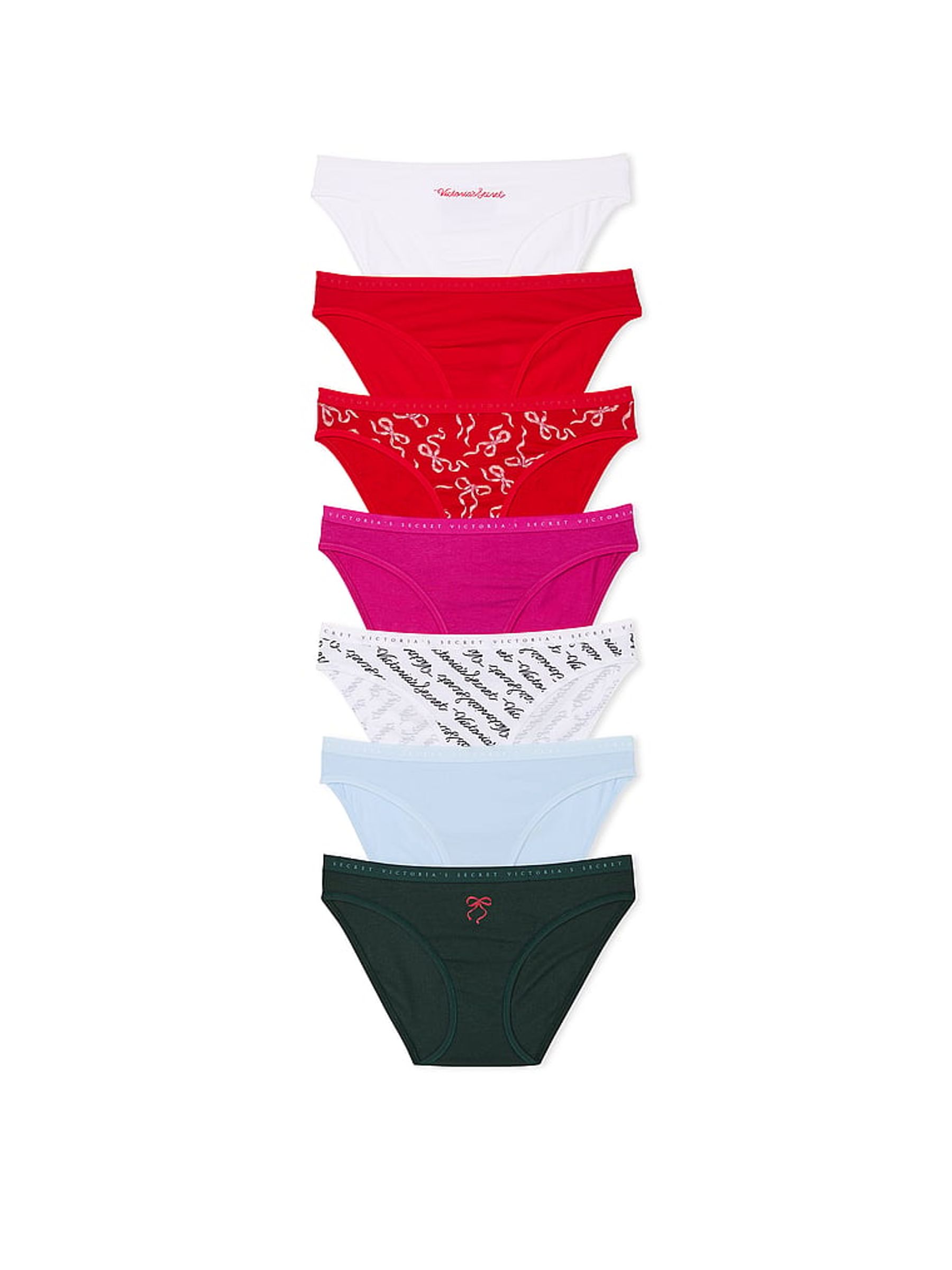 White/Red/Pink/Blue/Green Bikini Logo 7 Pack Knickers - Image 1 of 1