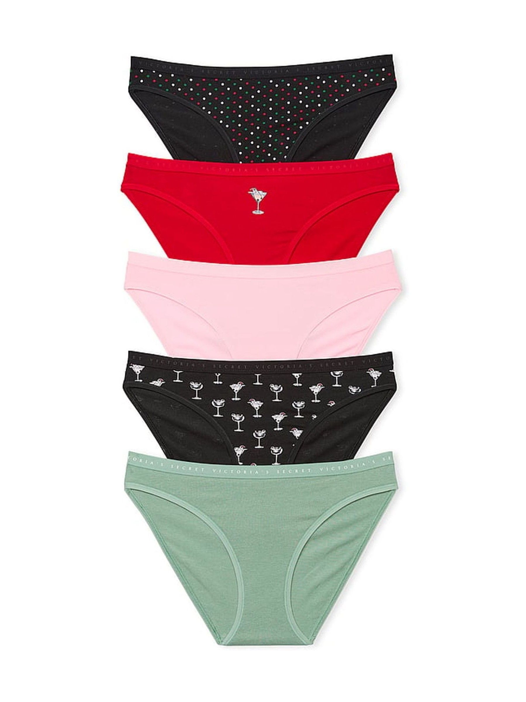 Black/Red/Pink/Green Bikini Logo 5 Pack Knickers - Image 1 of 1