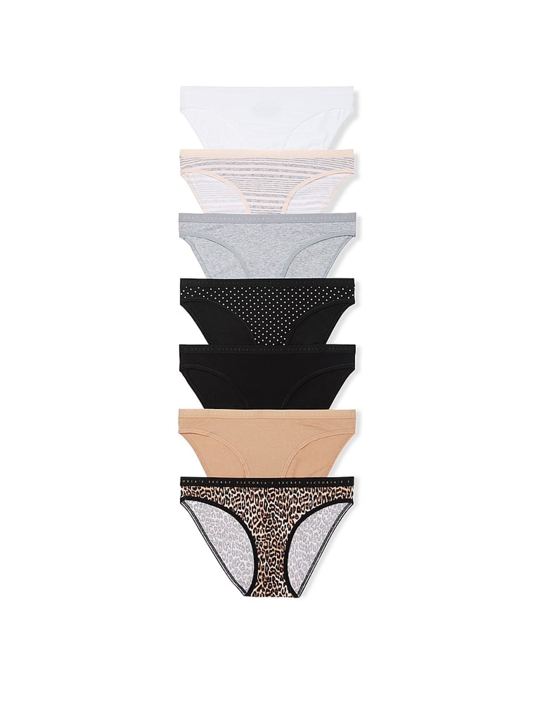 White/Grey/Black/Leopard/Nude Bikini Logo 7 Pack Knickers - Image 1 of 3