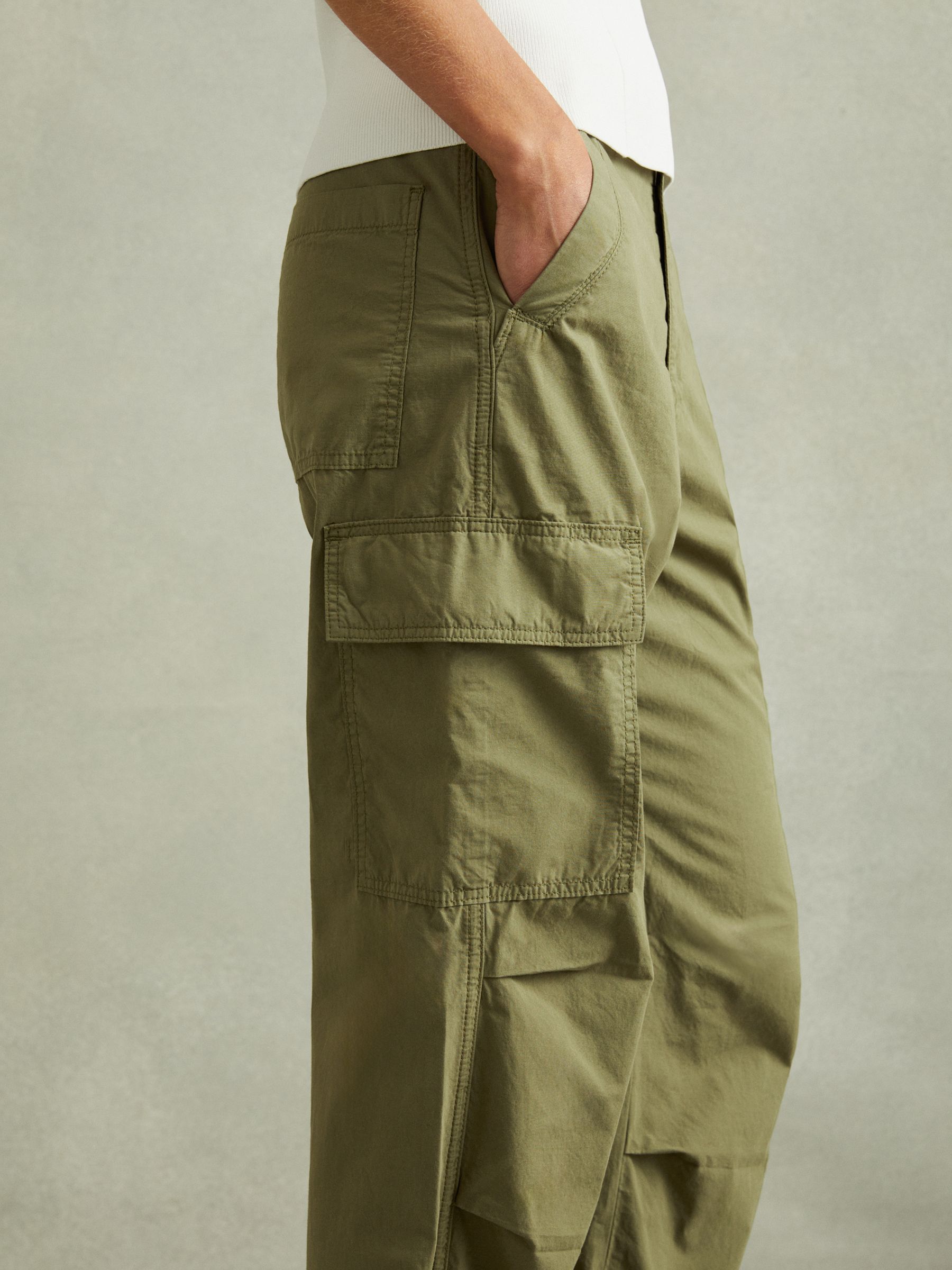 Reiss Tapered Drawstring Cotton Combat Trousers in Khaki - REISS