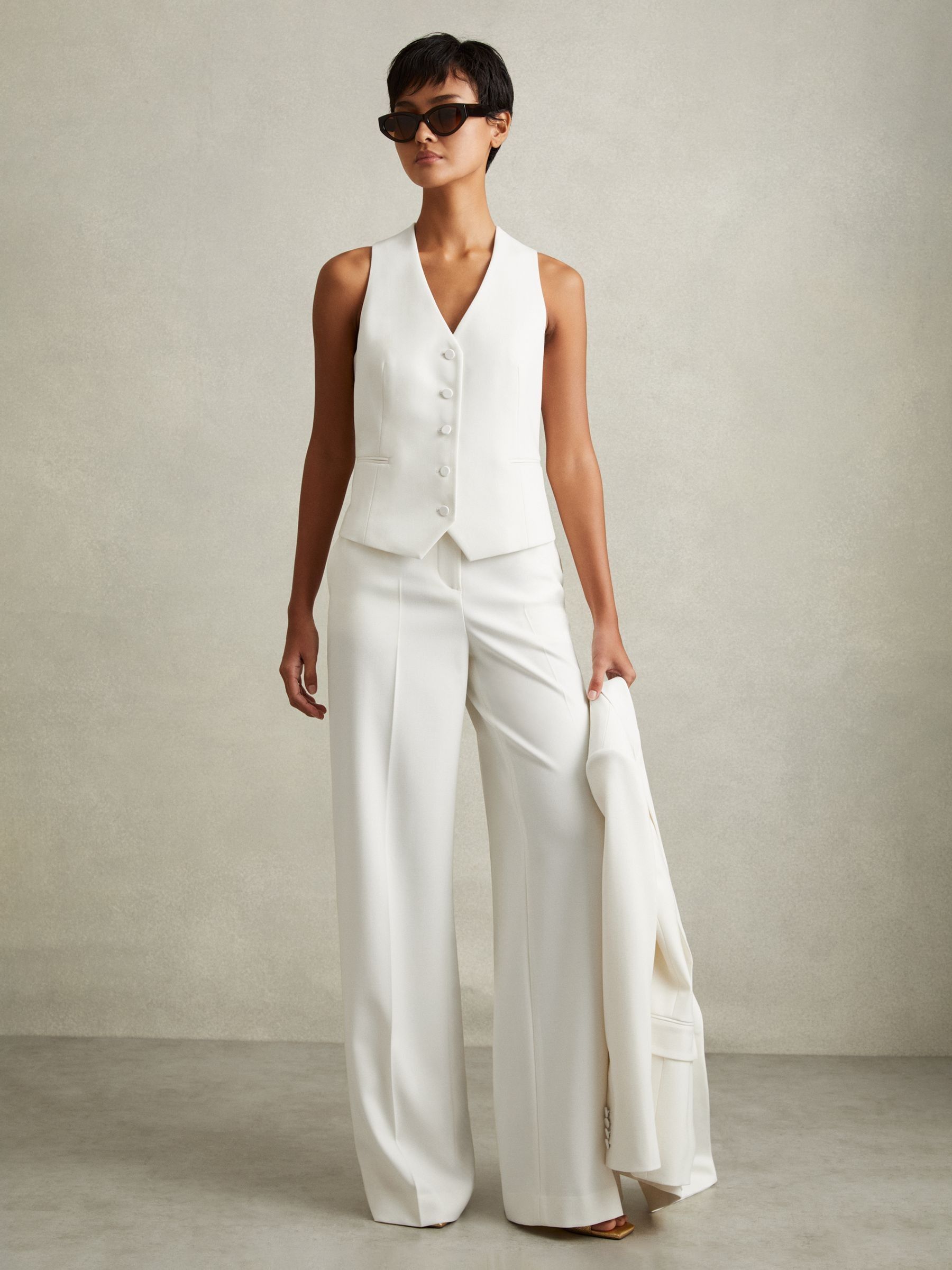 Leanna White Wool Blend Single Breasted Tux Waistcoat - Image 1 of 6