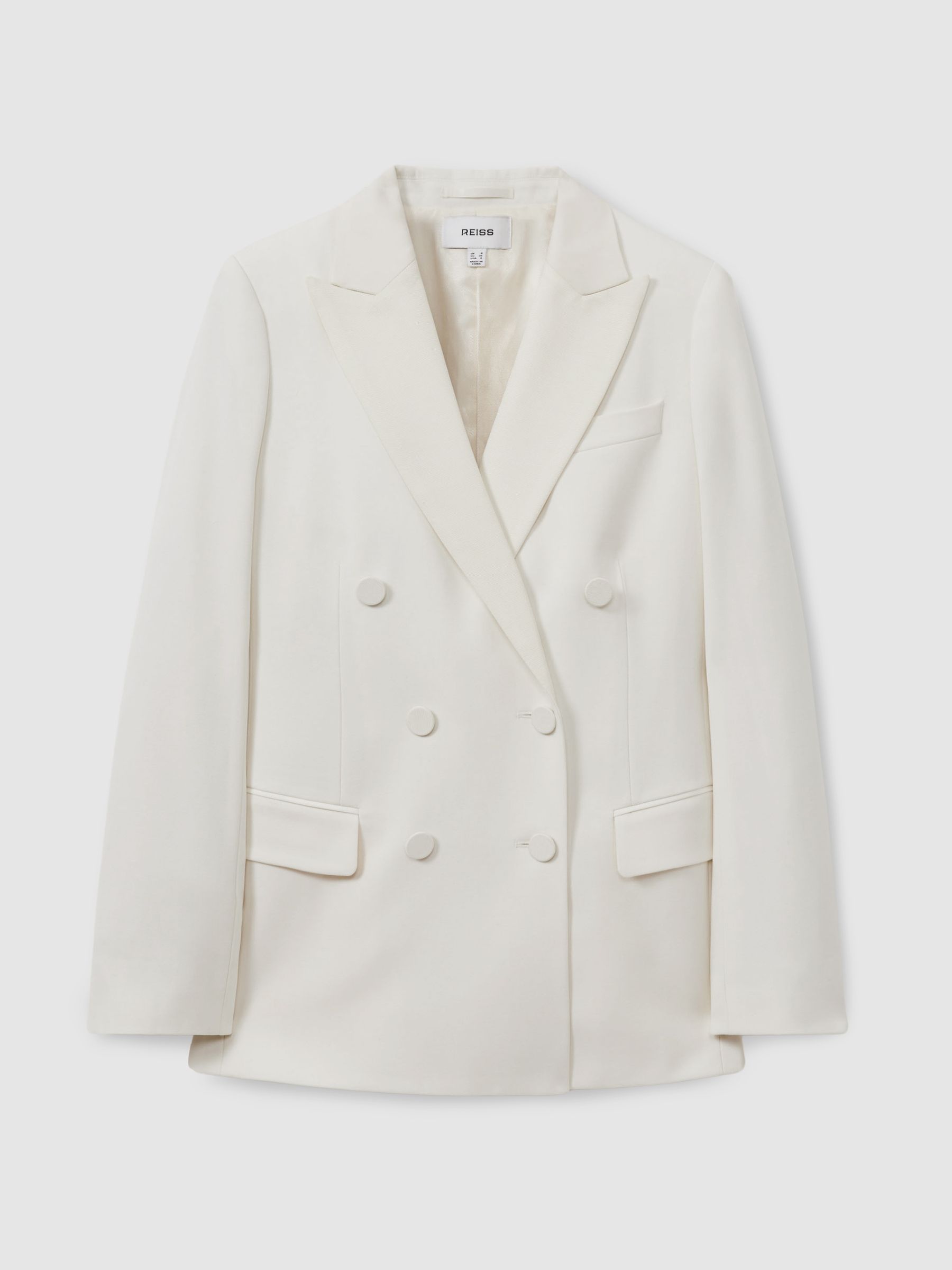 Wool Blend Double Breasted Tux Blazer in White - Image 2 of 6