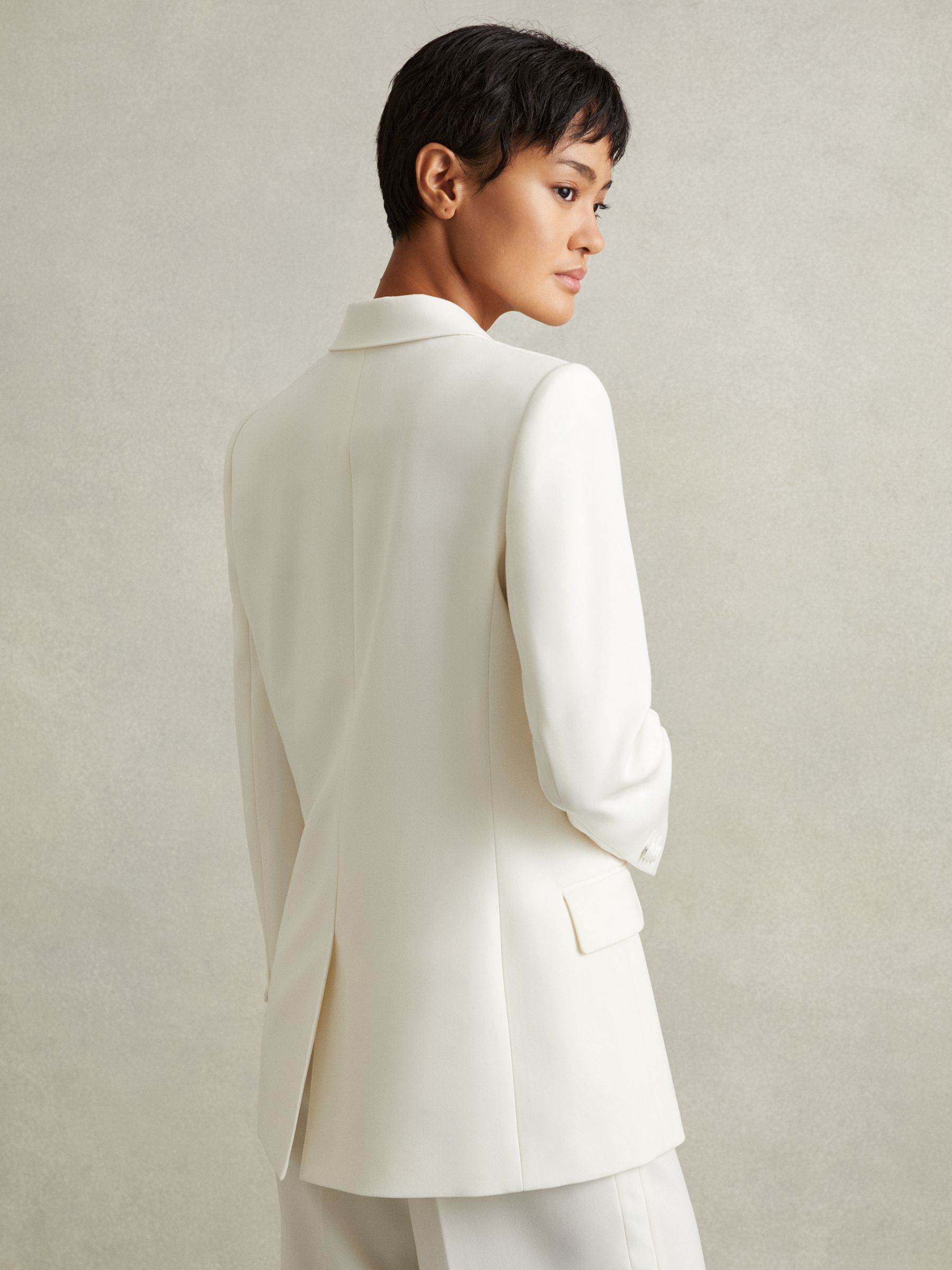 Wool Blend Double Breasted Tux Blazer in White - Image 4 of 6