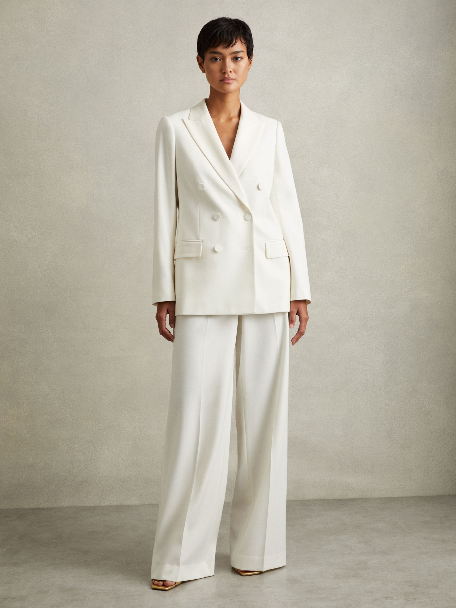 Wool Blend Double Breasted Tux Blazer in White - Image 5 of 6