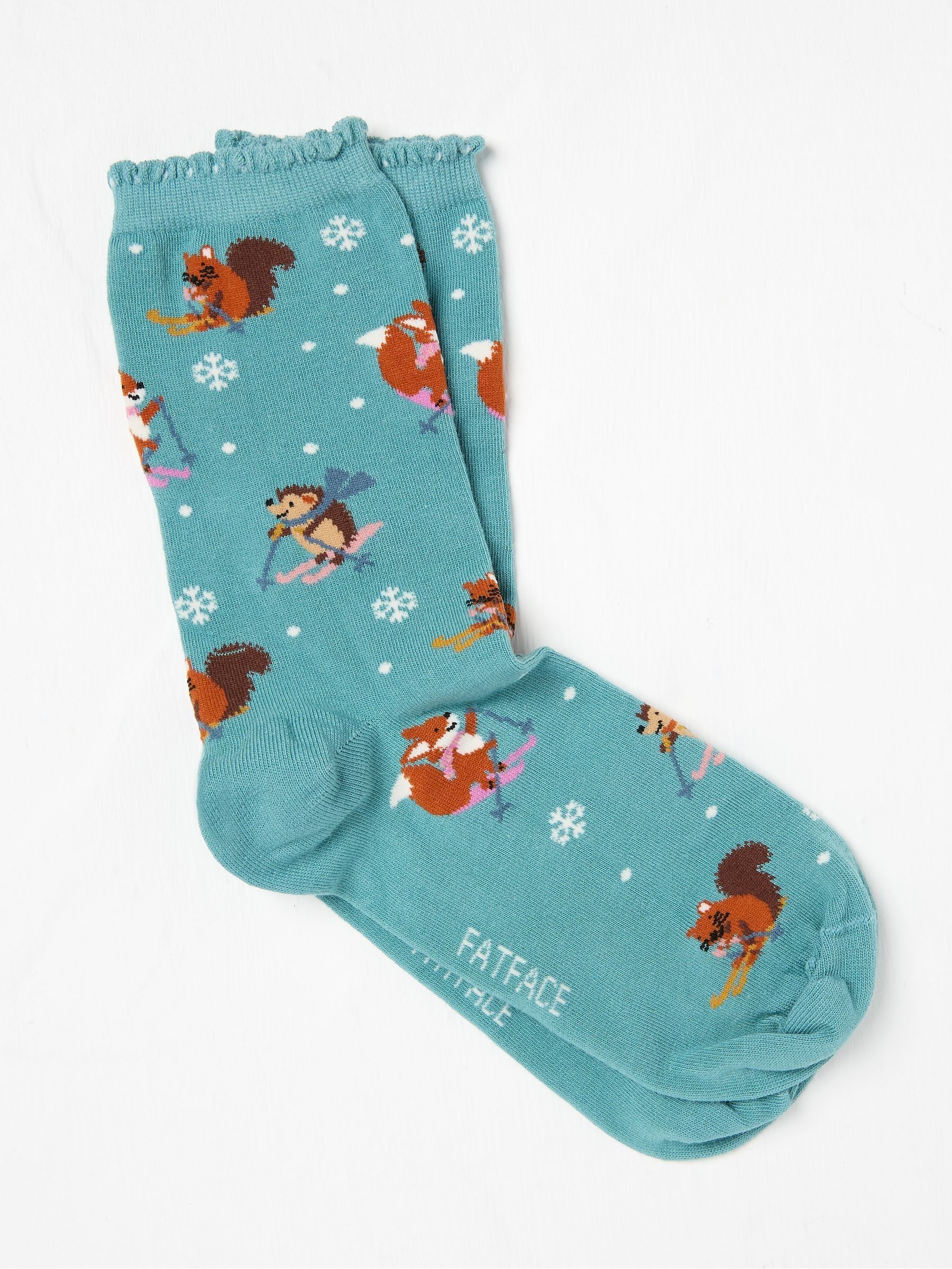Green Skiing Animal Print Socks - Image 1 of 2