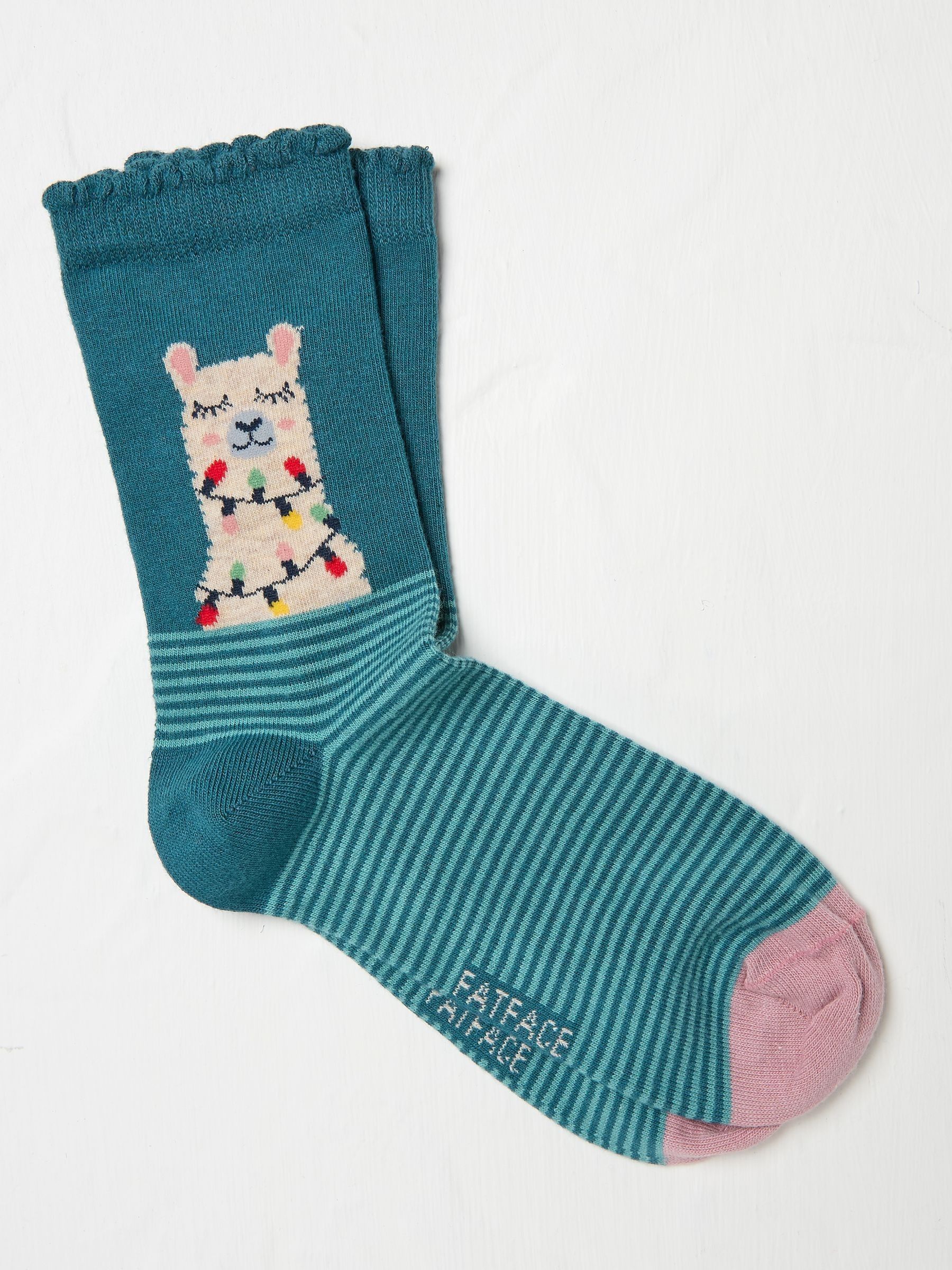 Blue Teal Womens Llama Lights Socks 1 Pack - Image 1 of 2