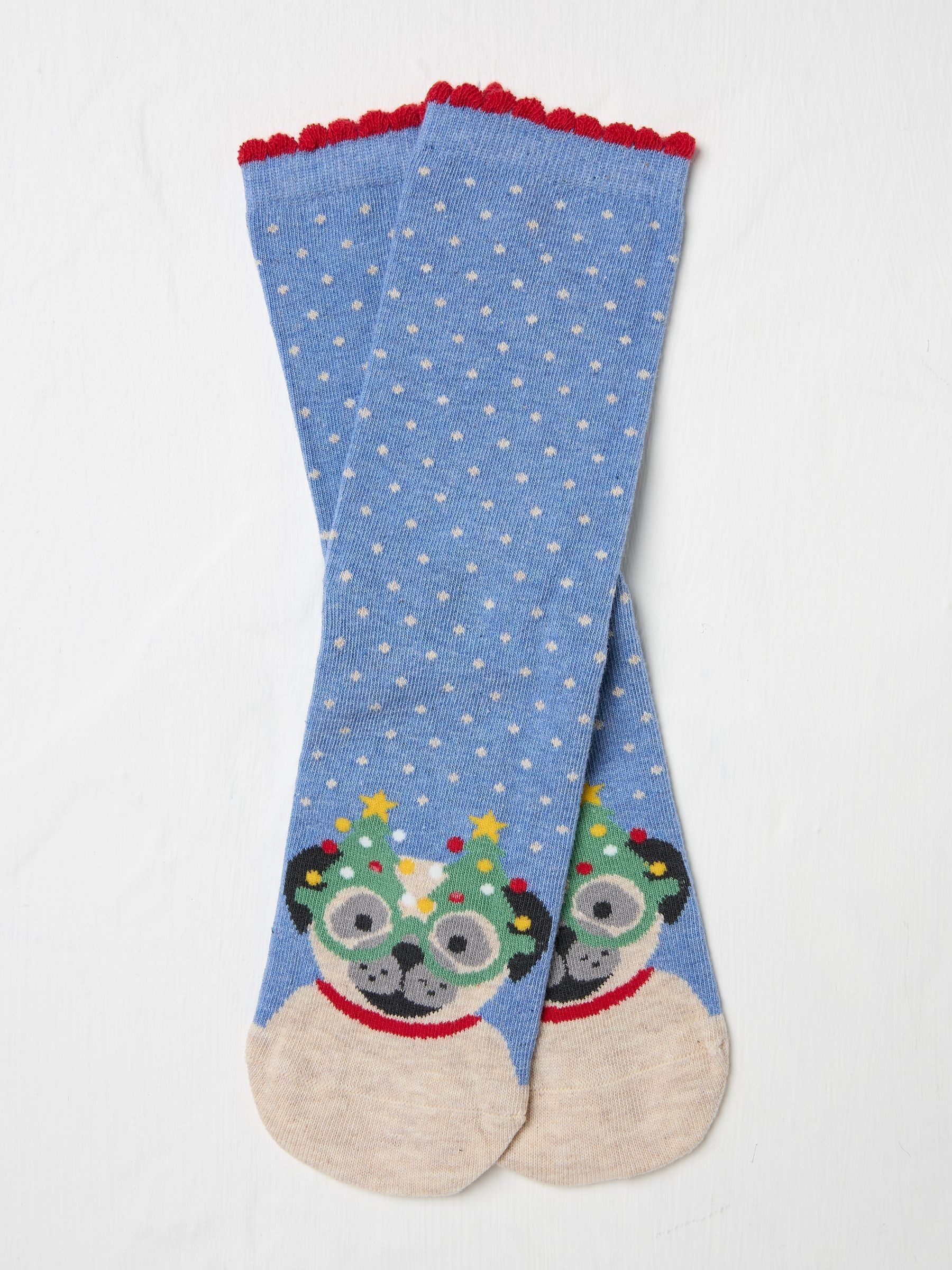Blue Womens Pug in Glasses Socks 1 Pack - Image 1 of 2