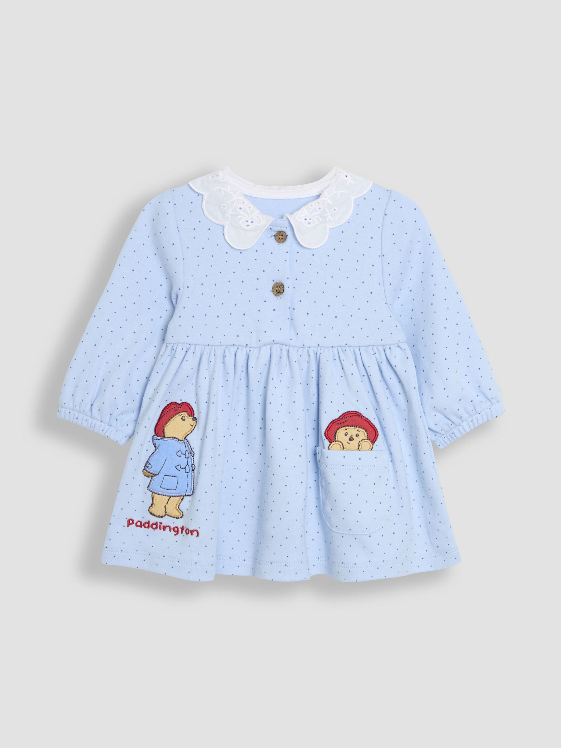 Blue Paddington Appliqué Button Front Dress & Tights Set - Image 2 of 8