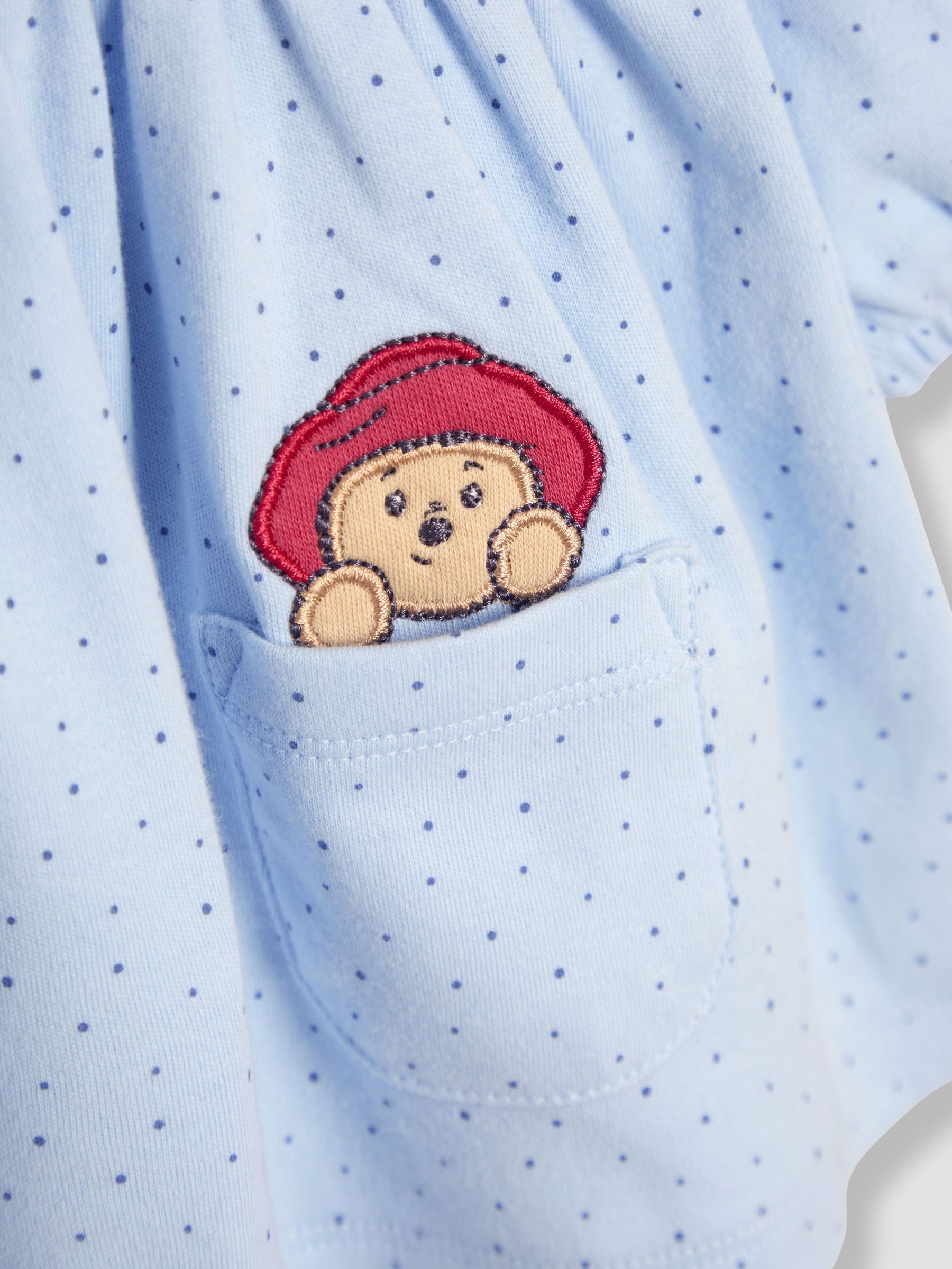 Blue Paddington Appliqué Button Front Dress & Tights Set - Image 4 of 8