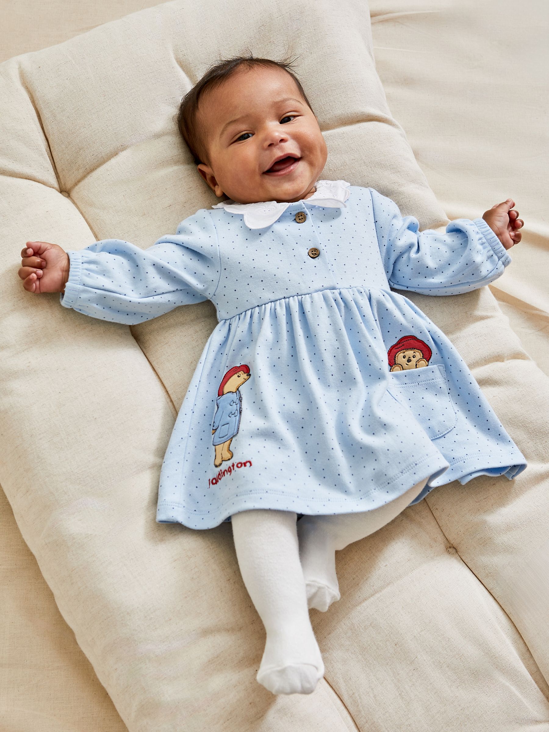 Blue Paddington Appliqué Button Front Dress & Tights Set - Image 7 of 8